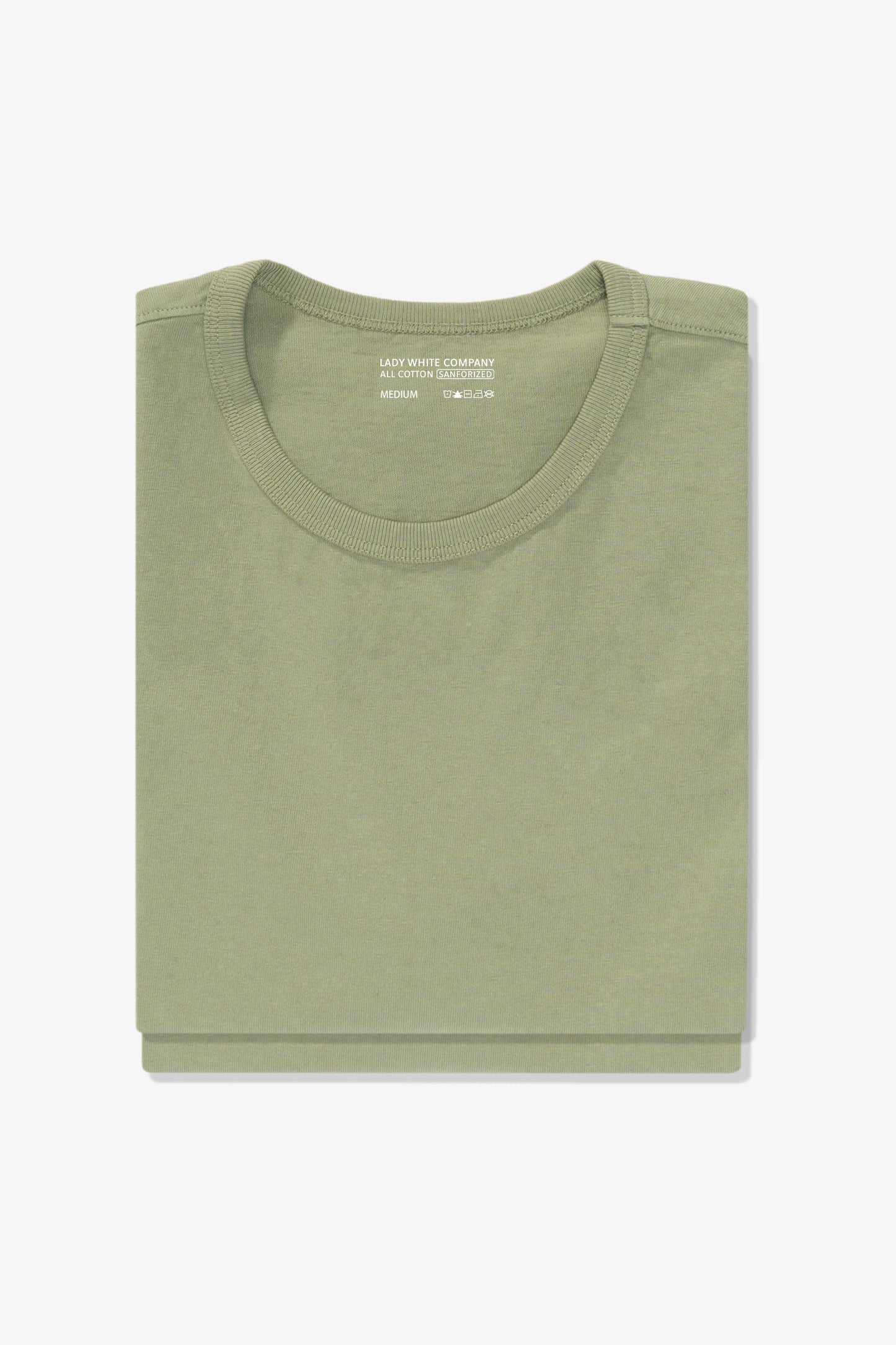 Close-up of LW101T “Our T-shirt in in Pistachio.