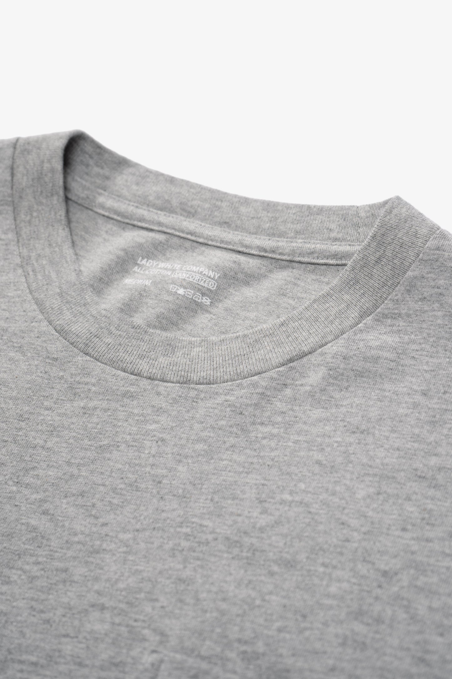 Collar detail of LW102 Municipal T-shirt in Heather Grey