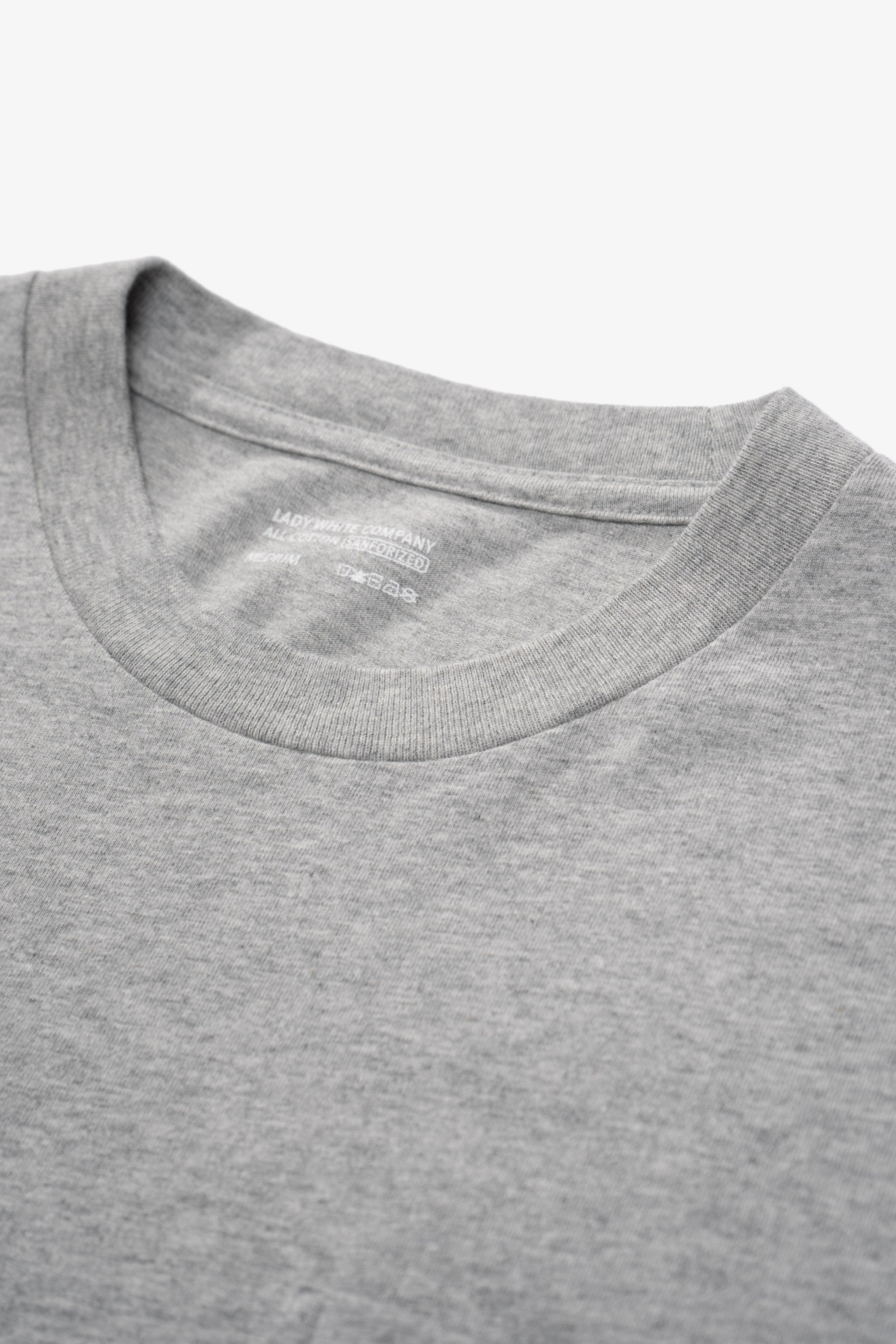 Collar detail of LW102 Municipal T-shirt in Heather Grey