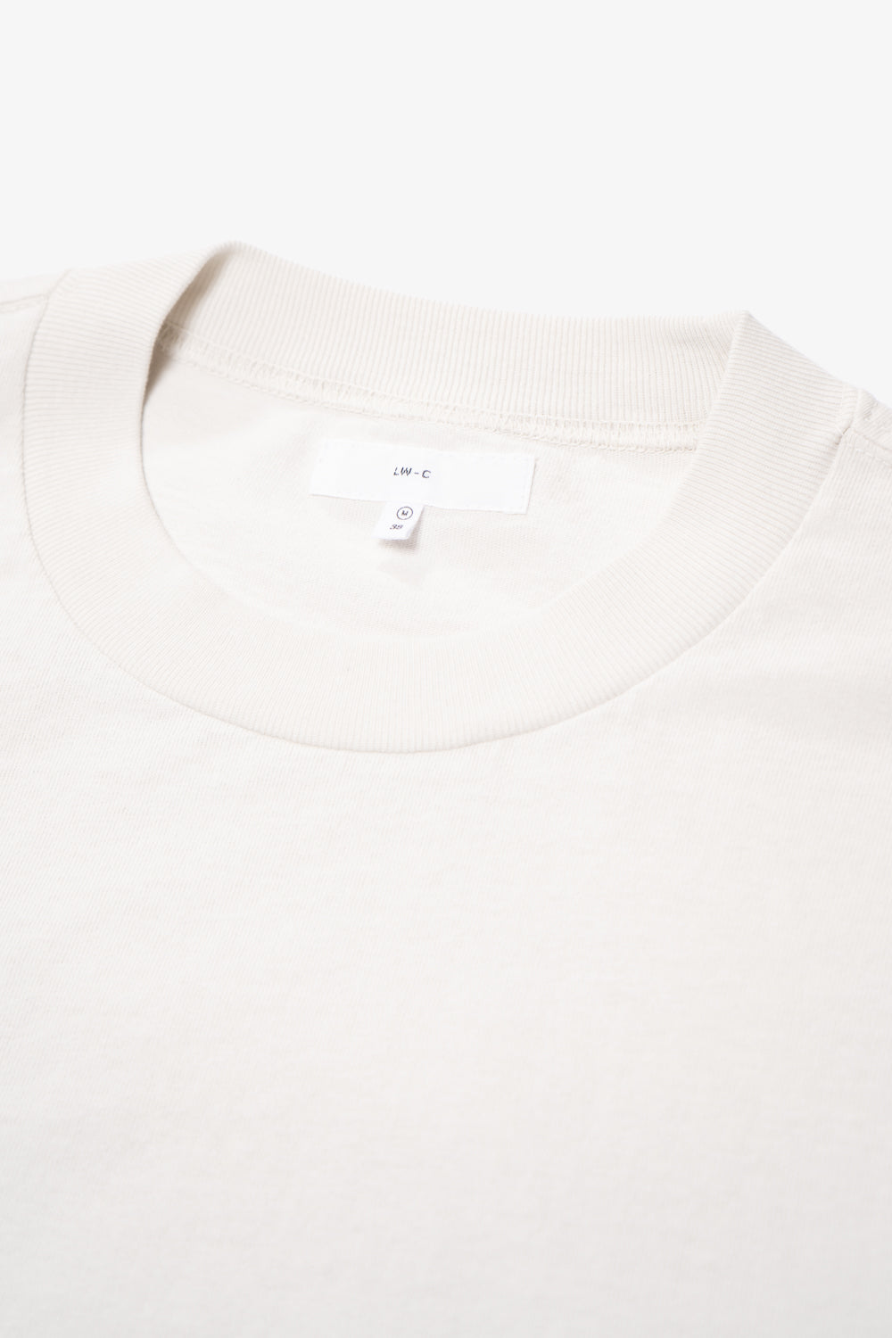 Close-up of collar of LW102LS LS Municipal Pocket T-shirt in Off White