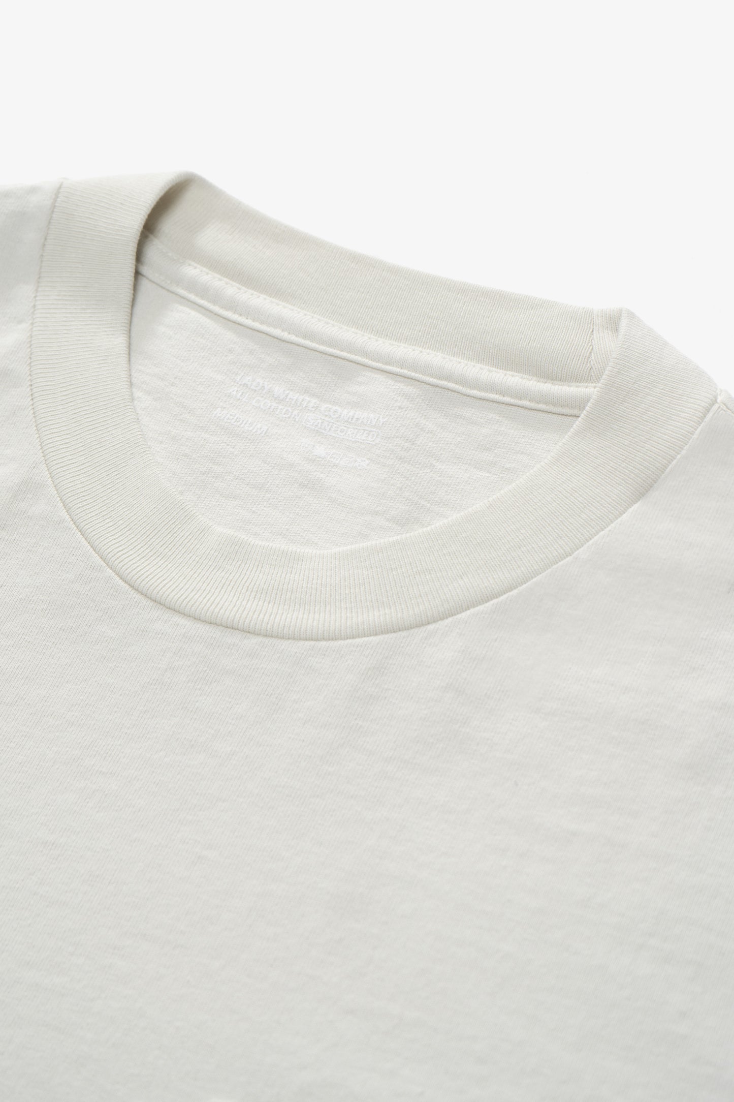 Collar detail of LW1120 Balta Pocket T-shirt in Off White