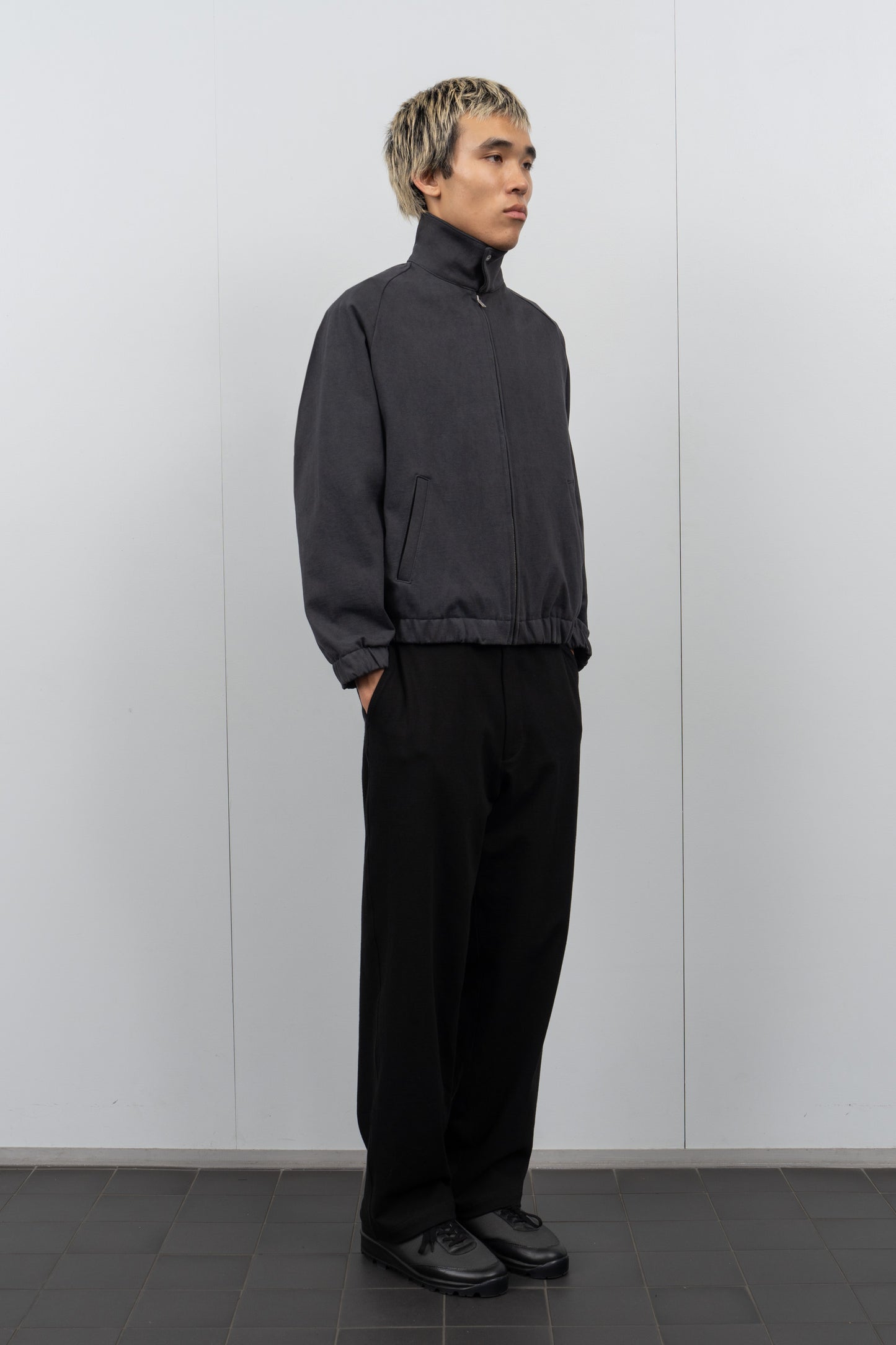 LW1670 Coach Jacket in Faded Black on a model