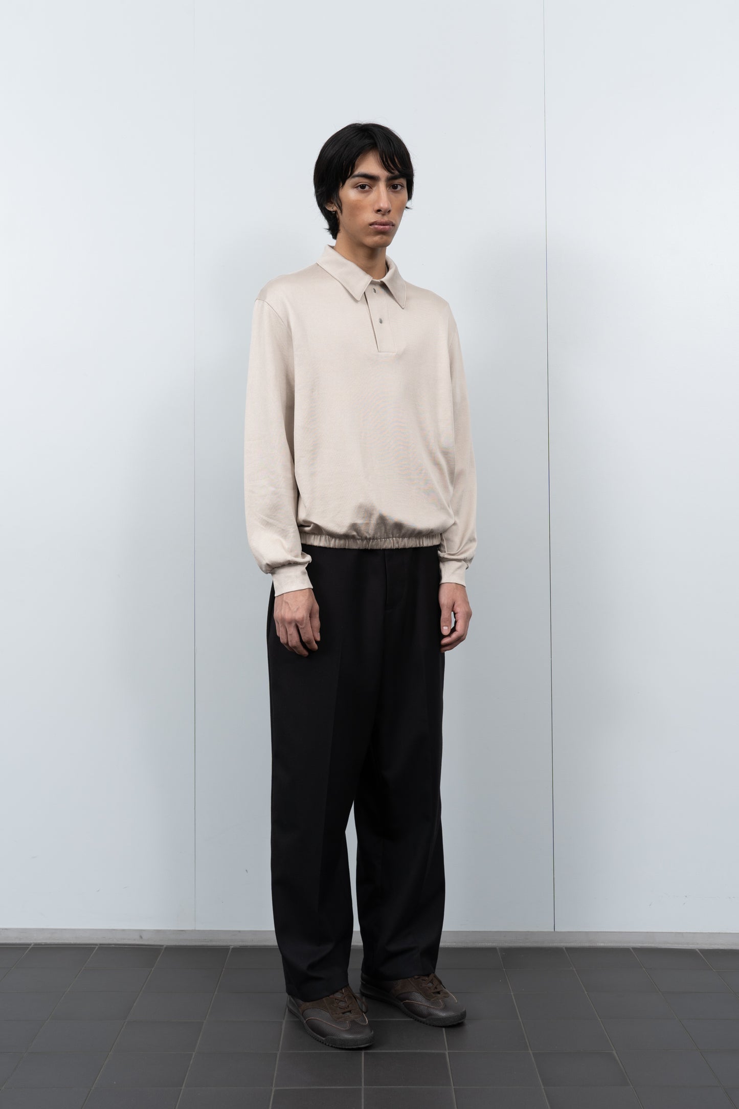 LW432CR CR Richmond Polo in Off White on a model