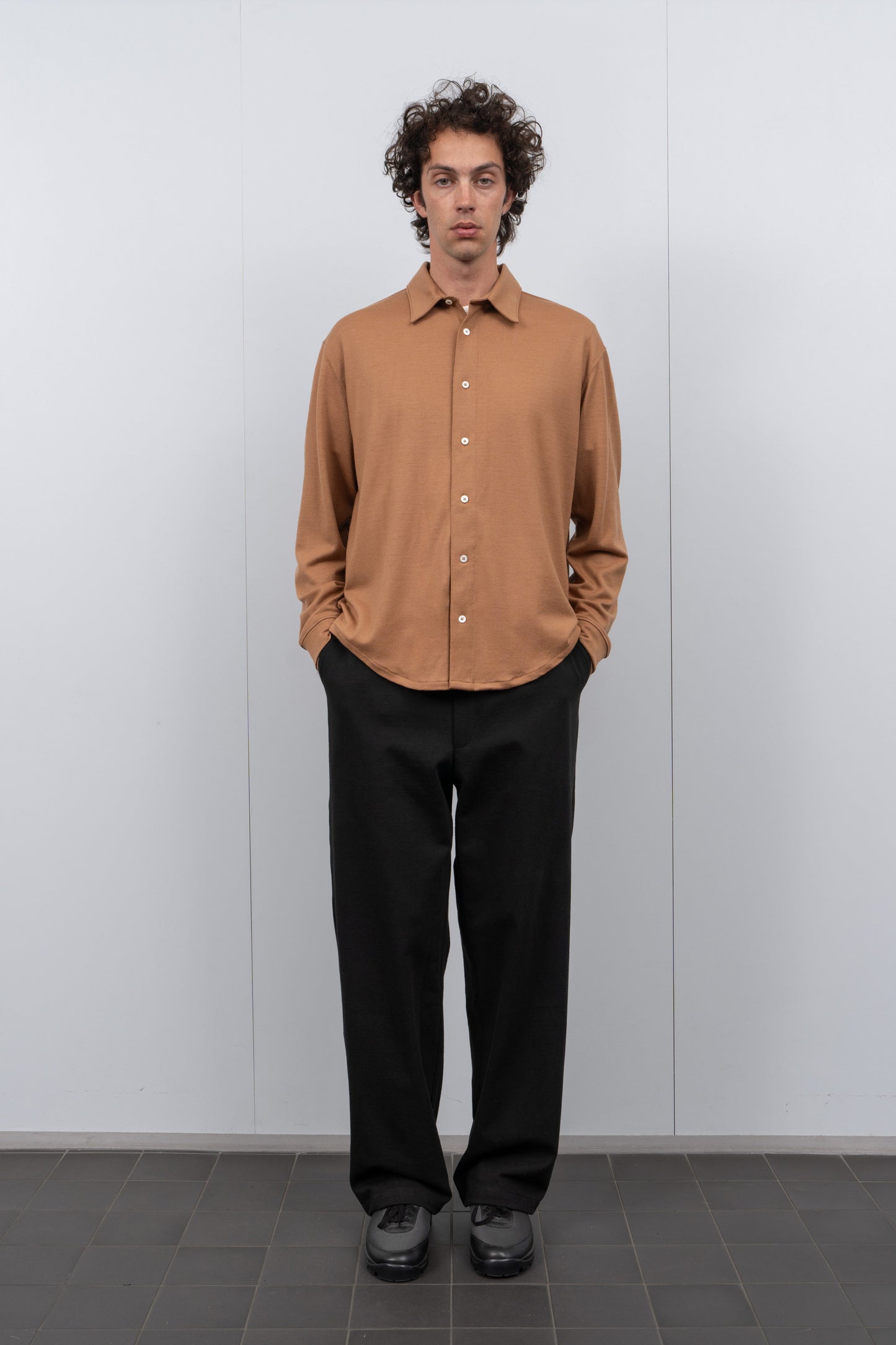 WOOL BUTTON UP - BURNT ORANGE