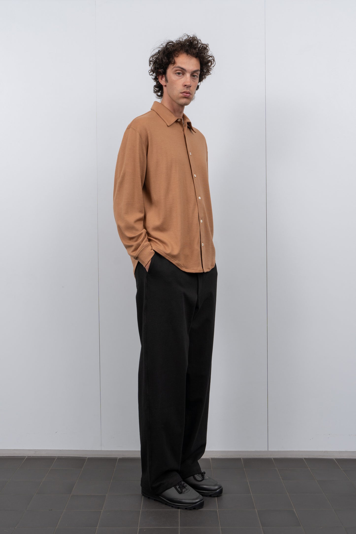 WOOL BUTTON UP - BURNT ORANGE