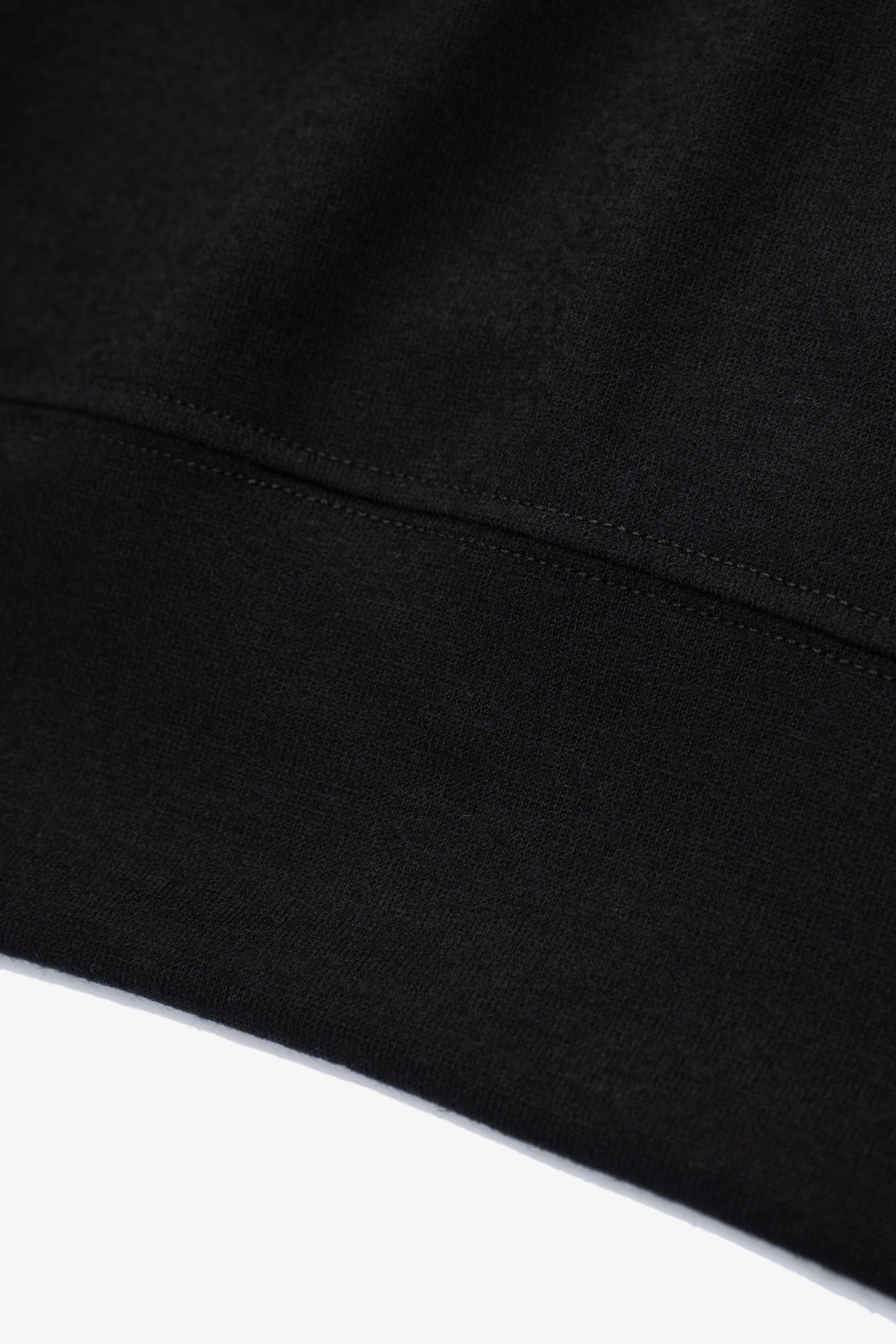 Close-up of waistband ribbing of LW601W Wool Jersey Sweater in black