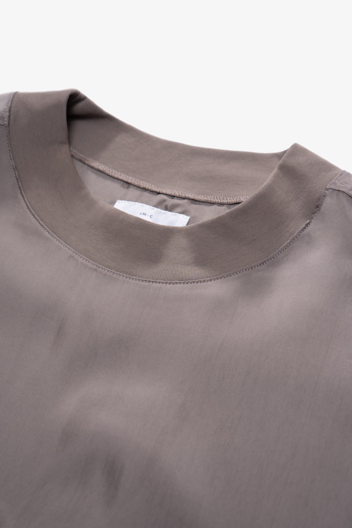 Collar detail of LW605 Cupro Pullover in Deep Grey