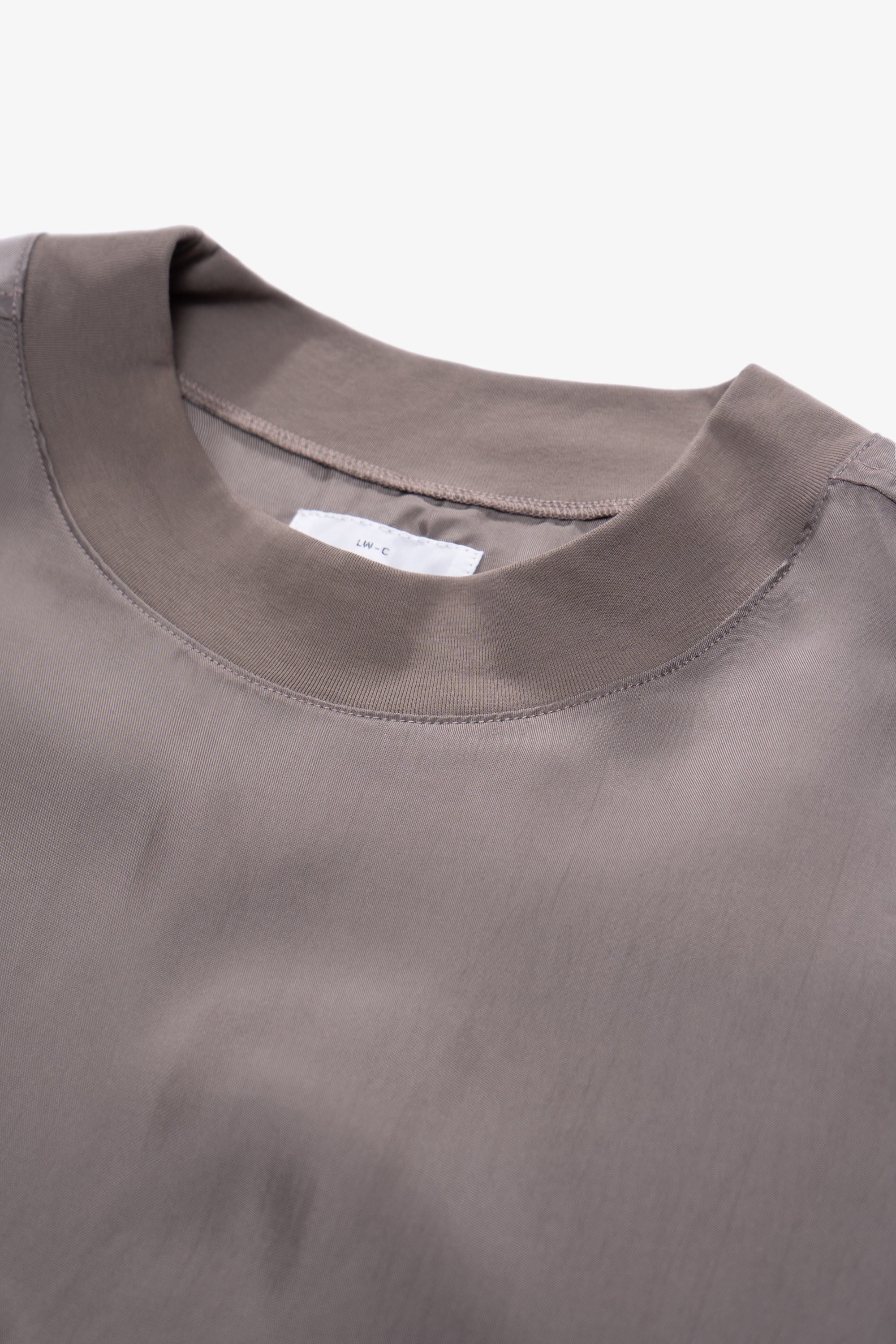 Collar detail of LW605 Cupro Pullover in Deep Grey