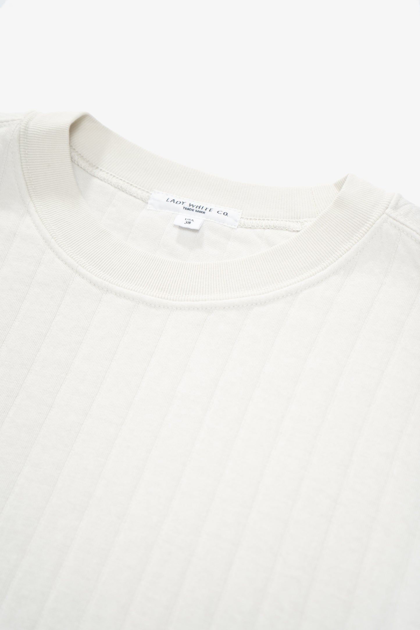 Collar detail of LW610Q Quilted Crewneck in Off White
