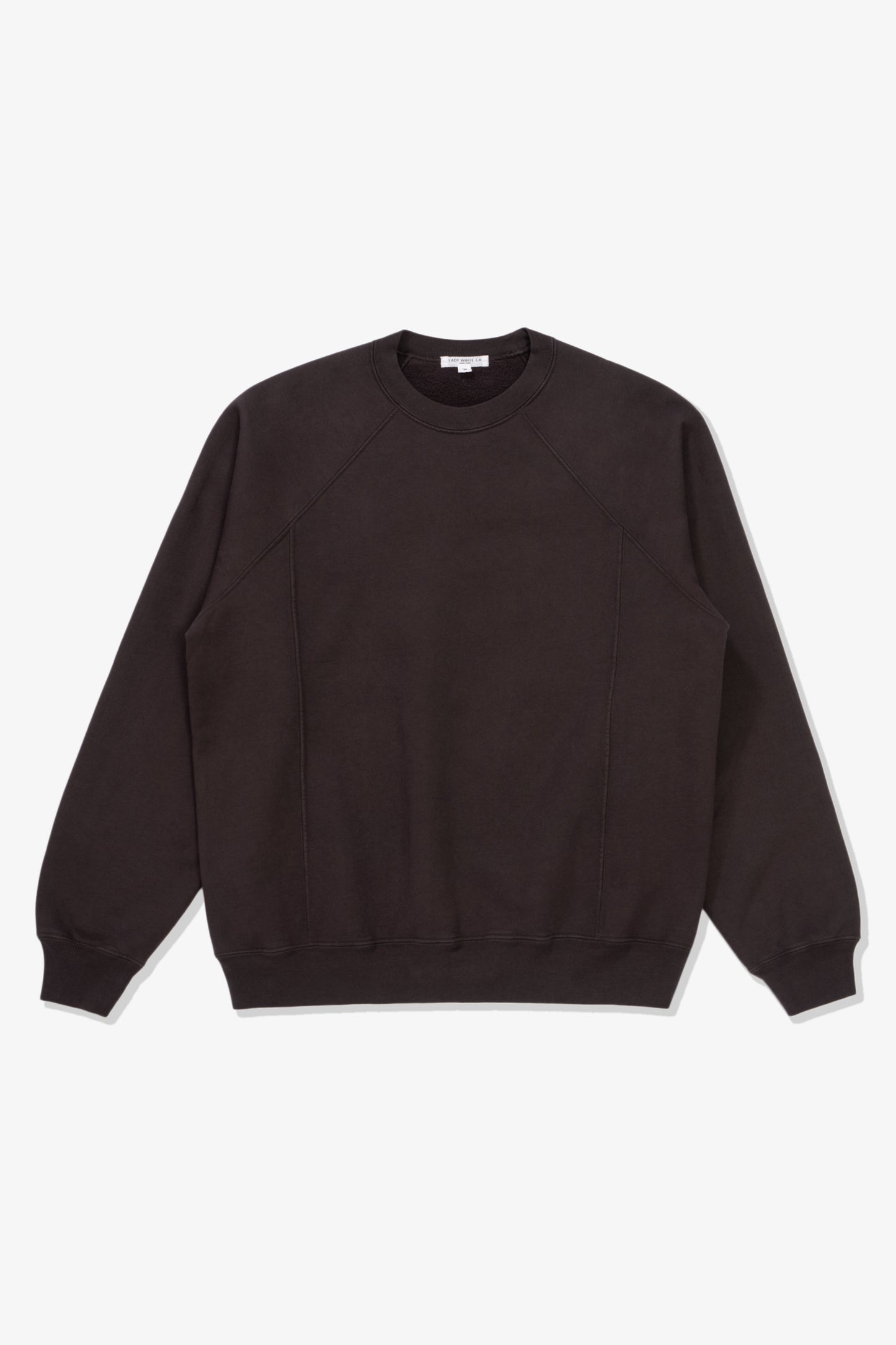 Front full-facing flat overview of LW620 Heavy Gusset Crewneck in Tire Black