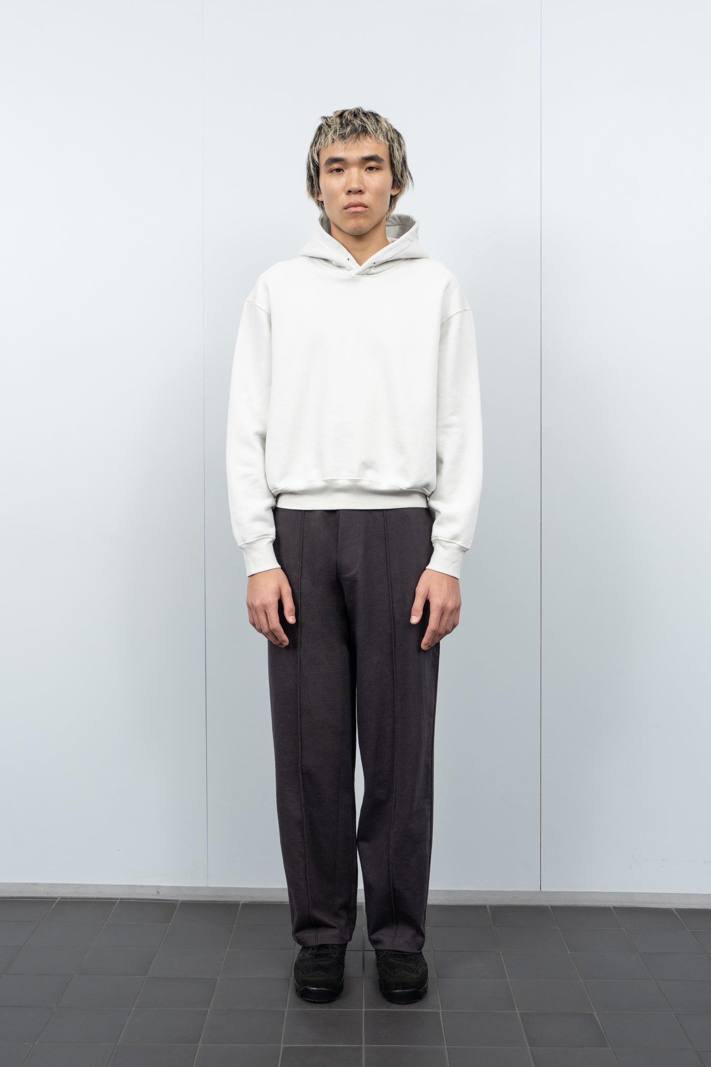 LW624 Mini Hoodie in Off White on a model