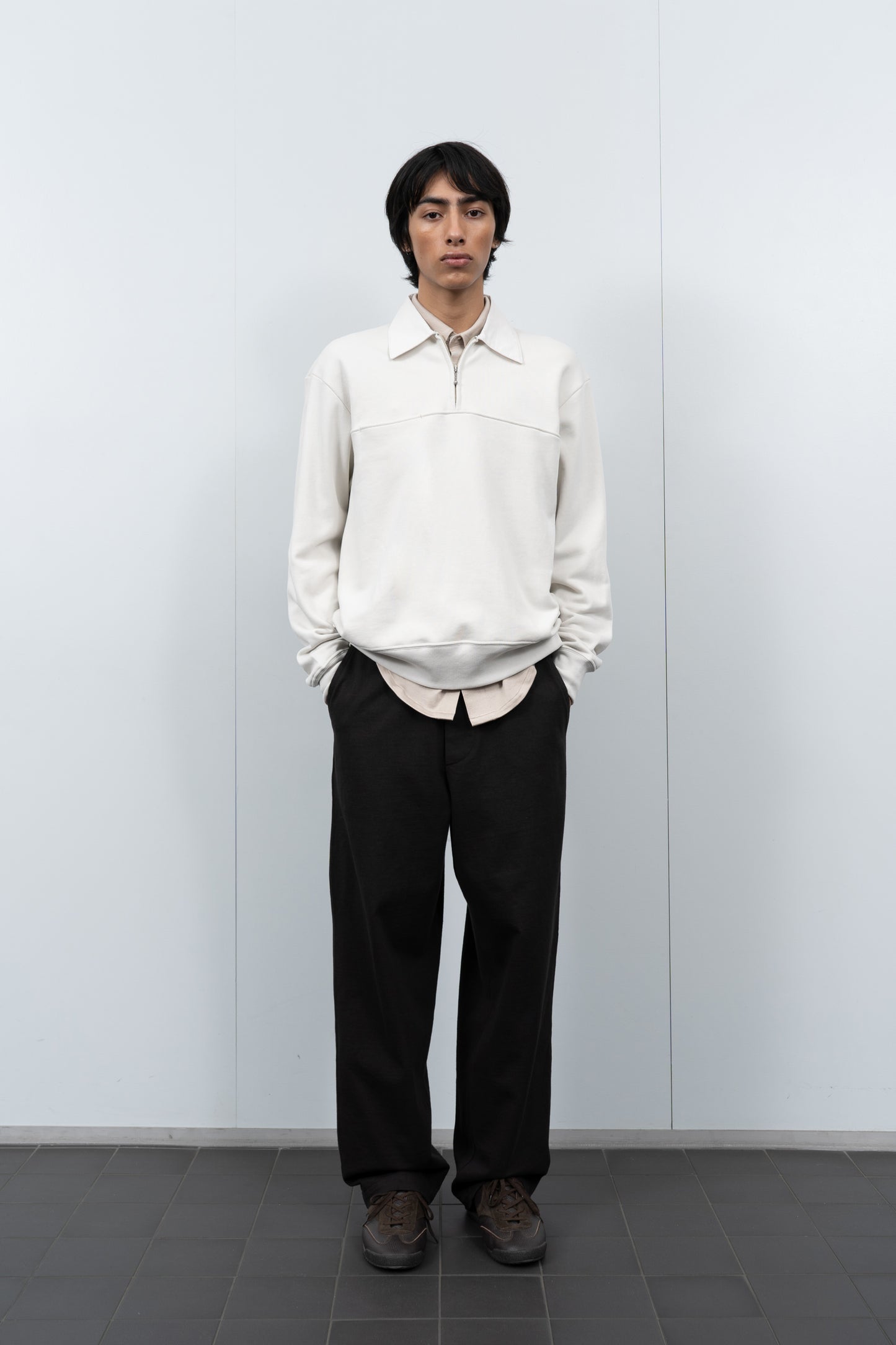 LW635 Anderson Quarter Zip in Off White on a model