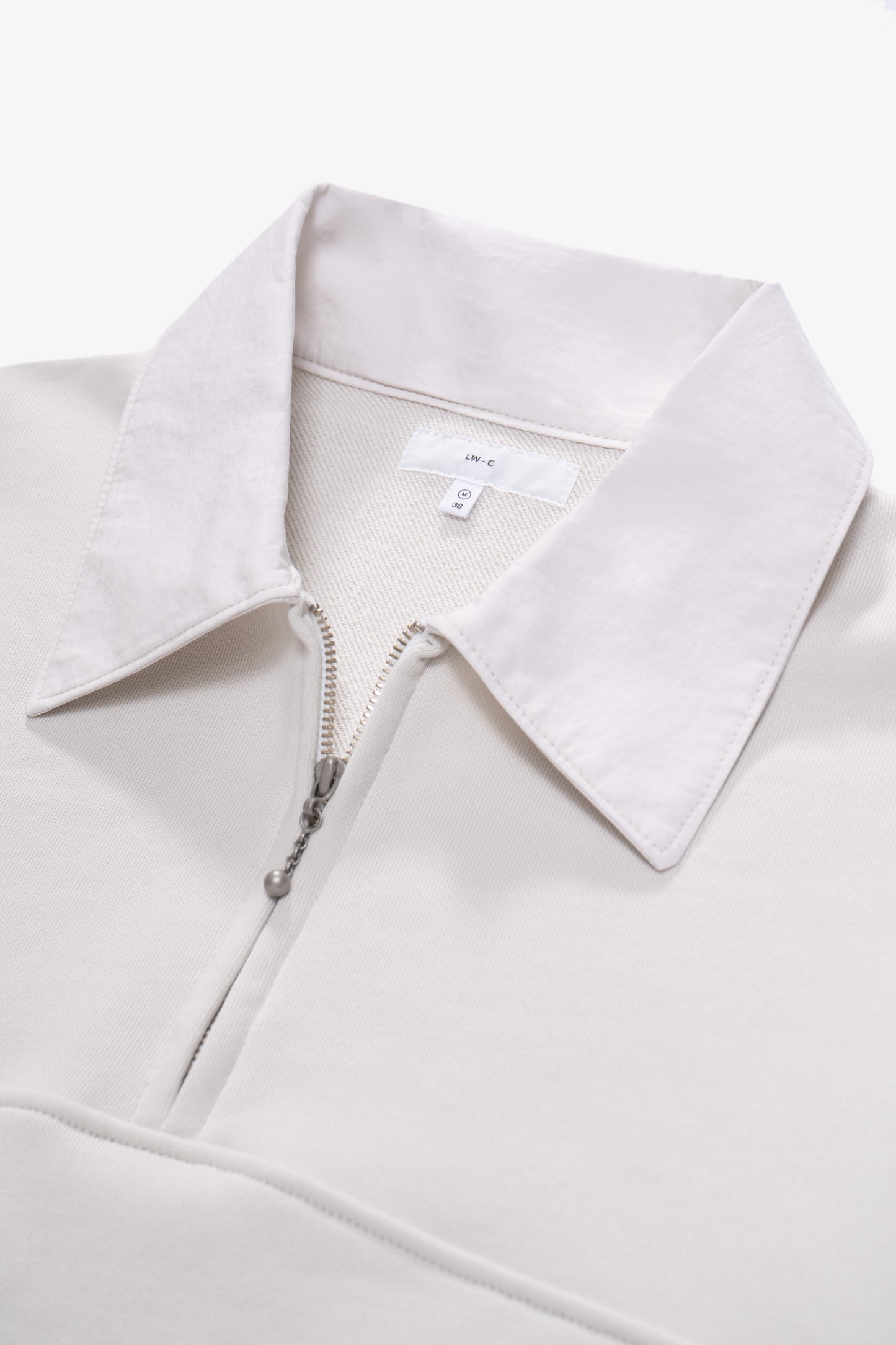 Collar detail of LW635 Anderson Quarter Zip in Off White
