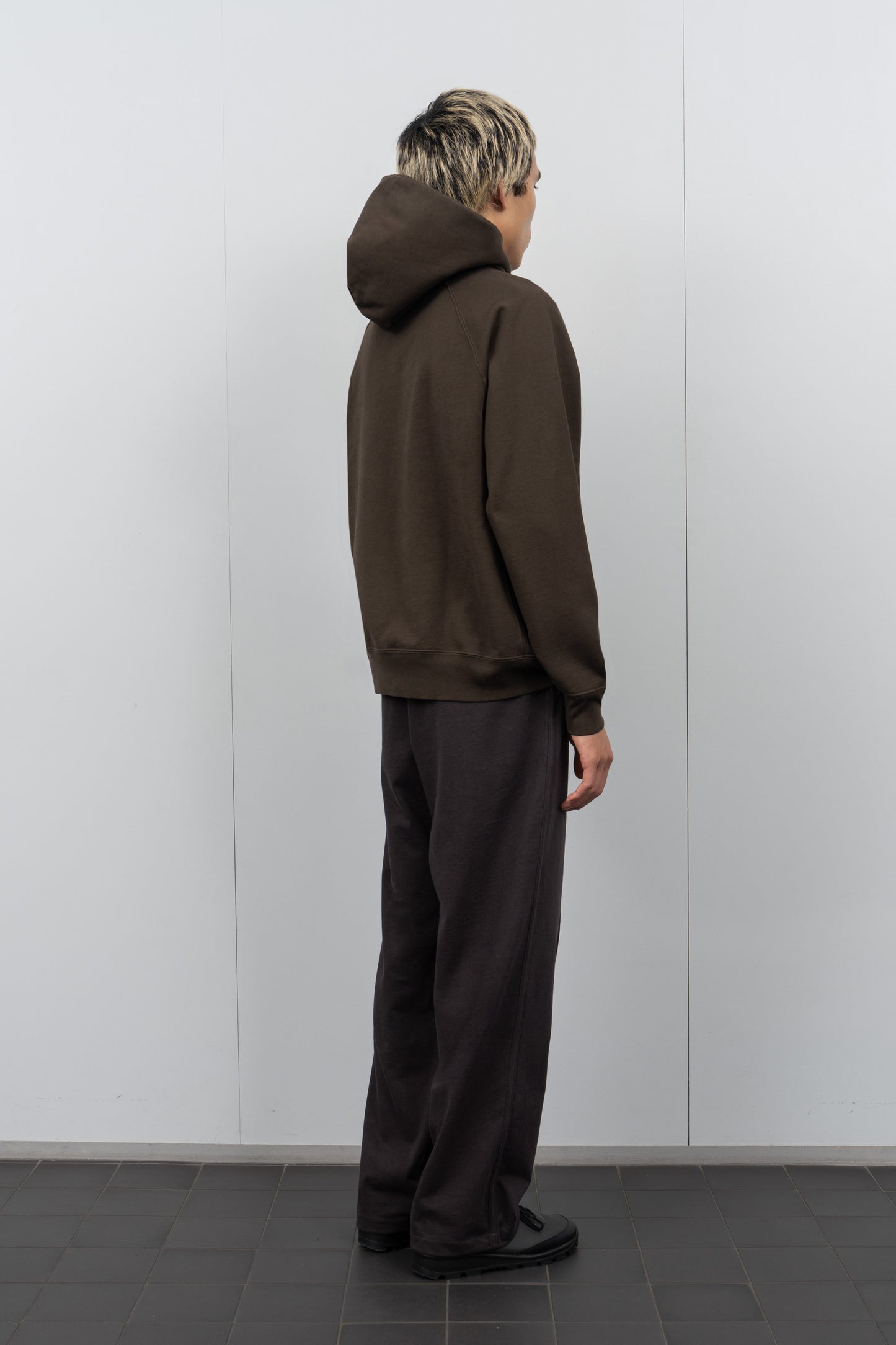 LW680 Super Weighted Hoodie in Black Olive on a model