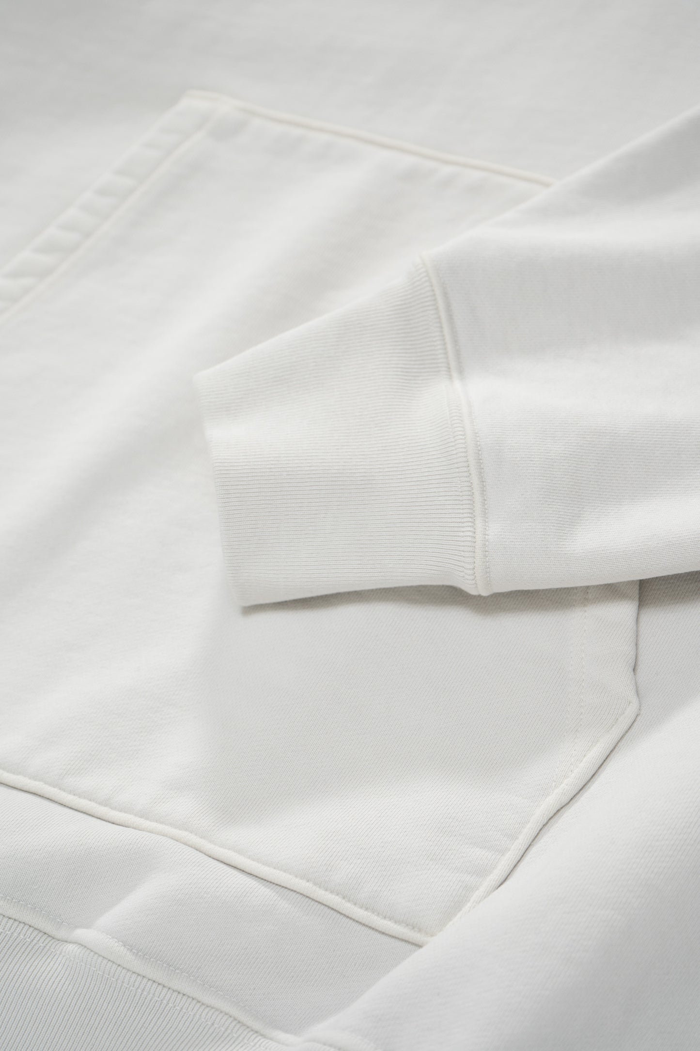 Cuff detail of LW680 Super Weighted Hoodie in Off White