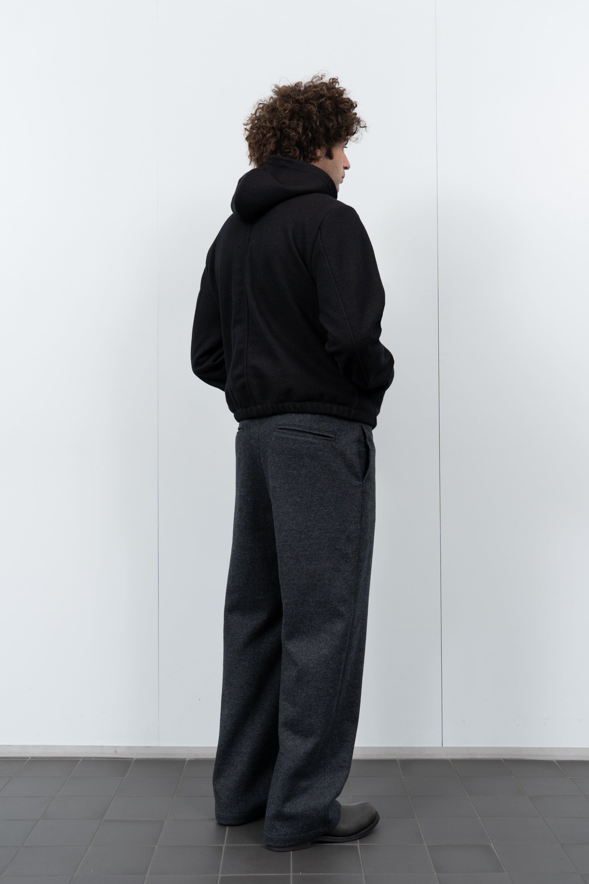 WOOL ZIP HOODIE - BLACK