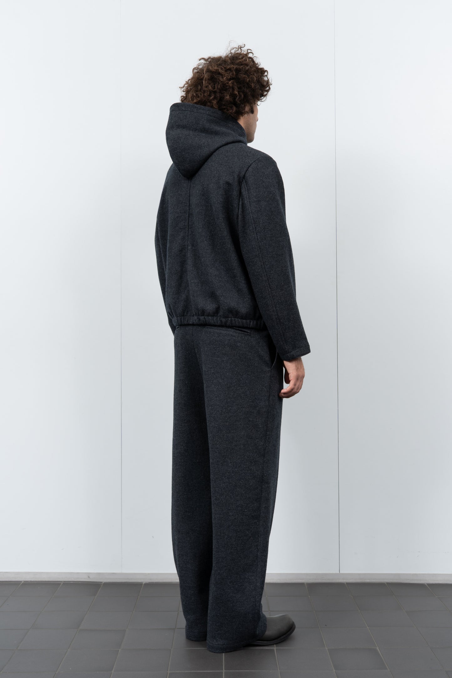 WOOL ZIP HOODIE - CHARCOAL