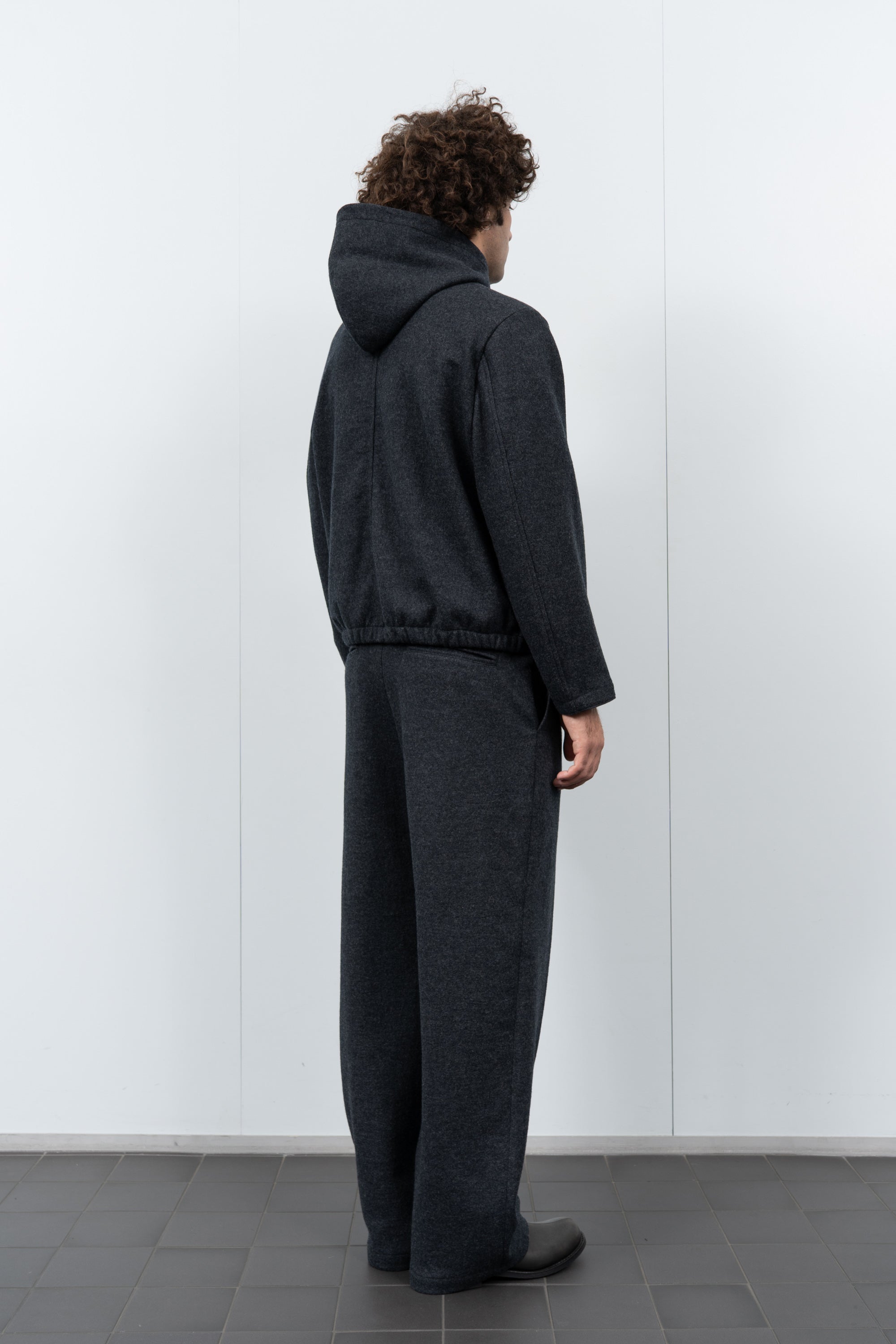 WOOL ZIP HOODIE - CHARCOAL
