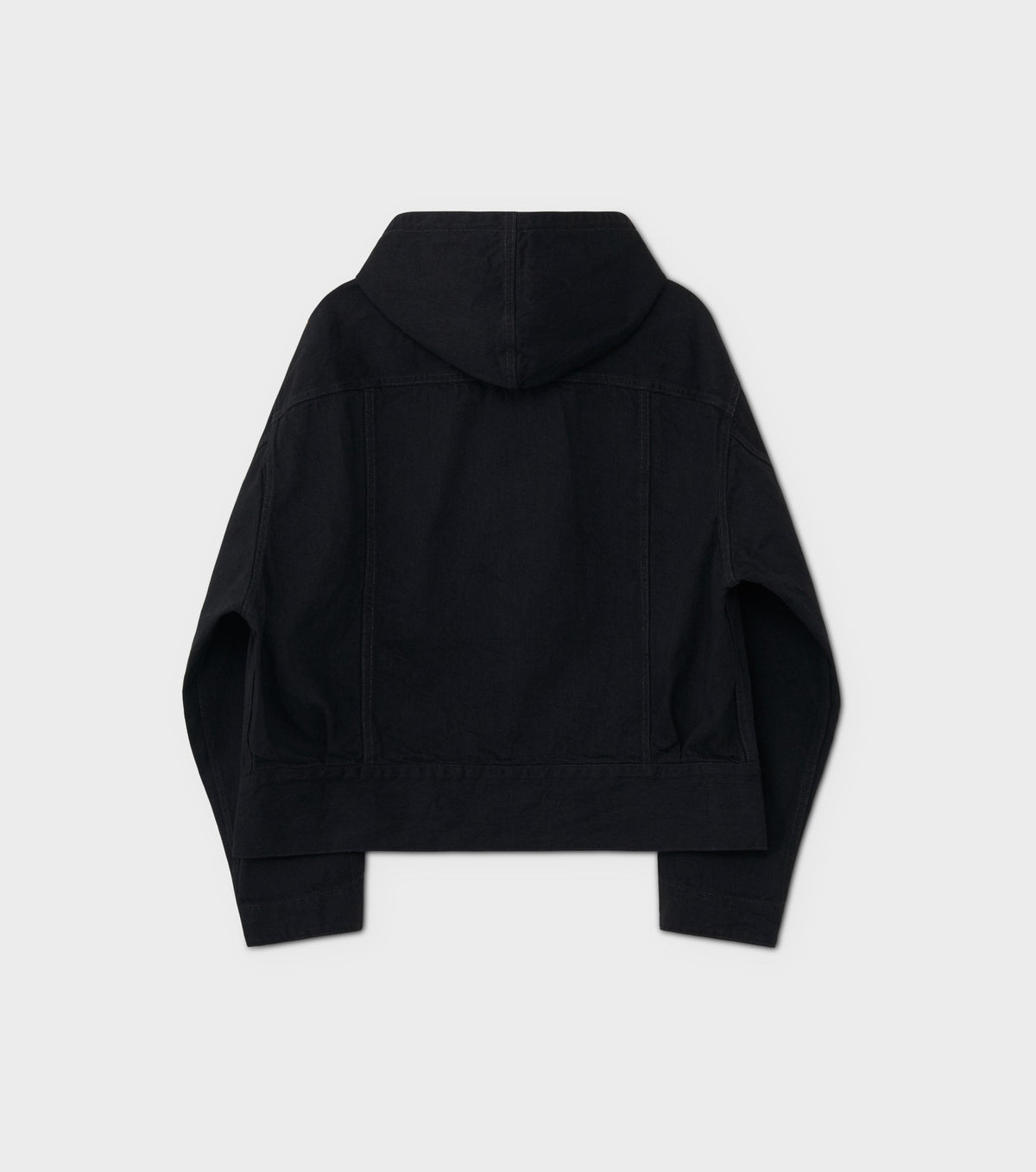 HOODED DENIM BLOUSON - BLACK