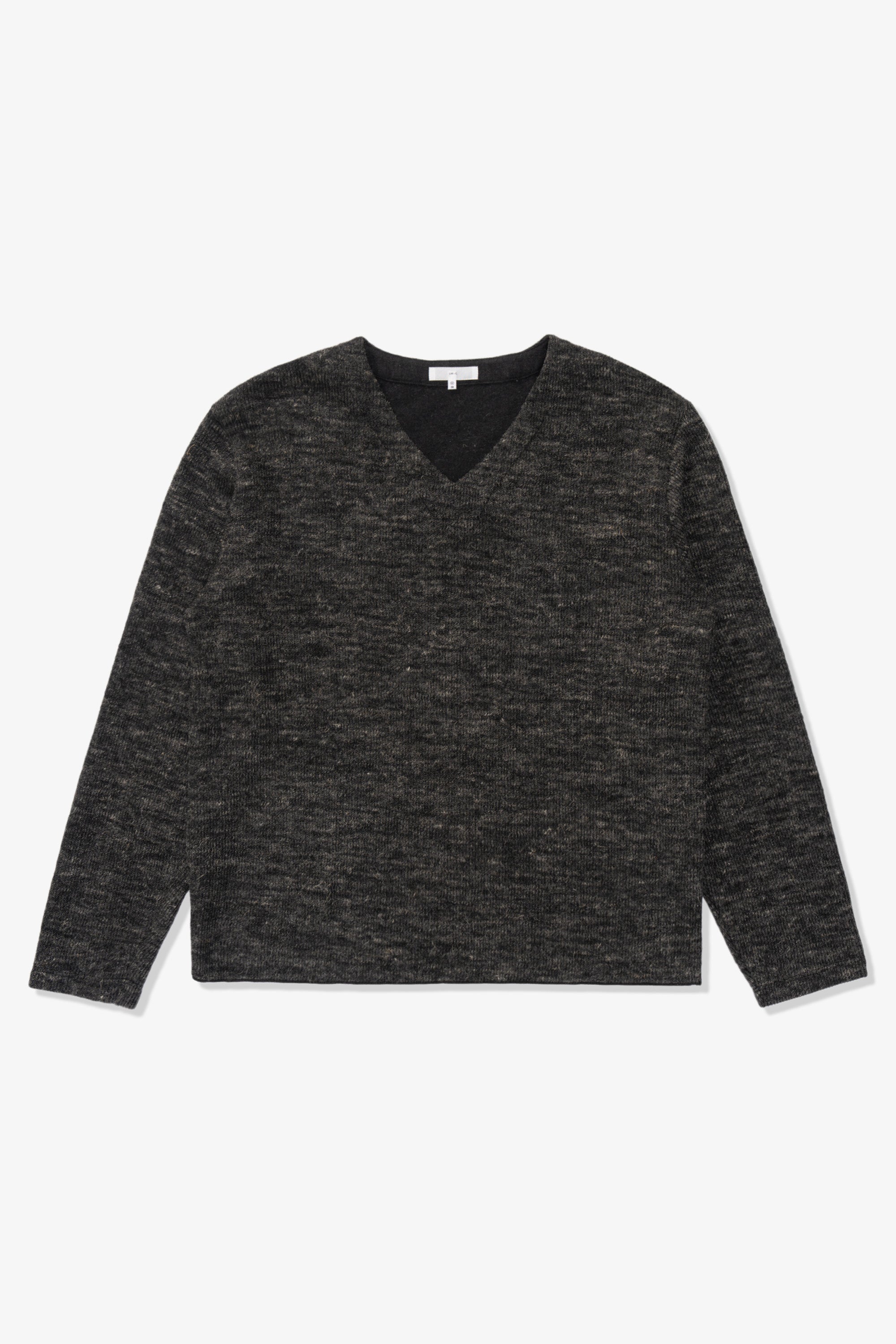 LINEN WOOL V-NECK - BLACK MELANGE