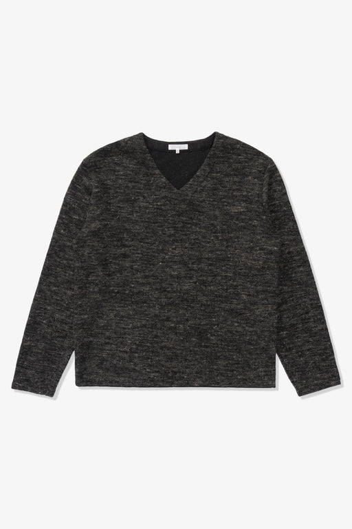 LINEN WOOL V-NECK - BLACK MELANGE