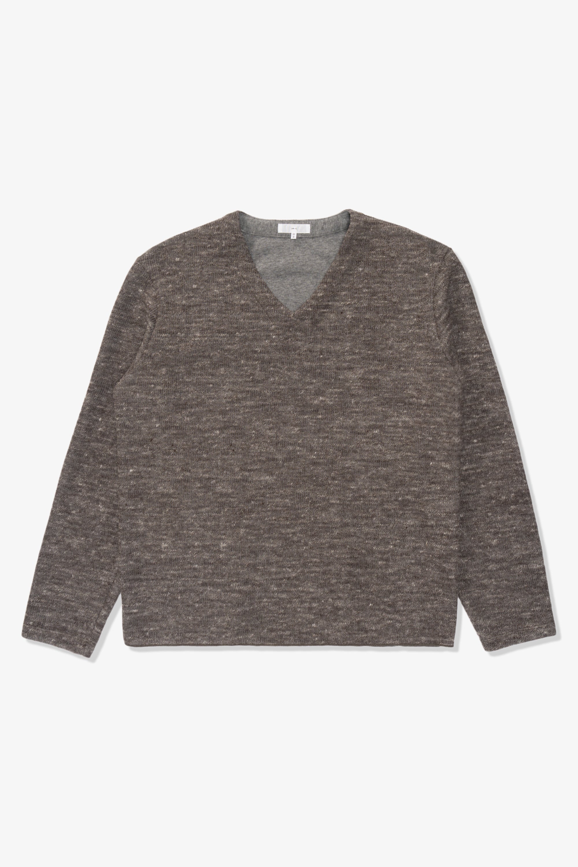 LINEN WOOL V-NECK - BROWN MELANGE