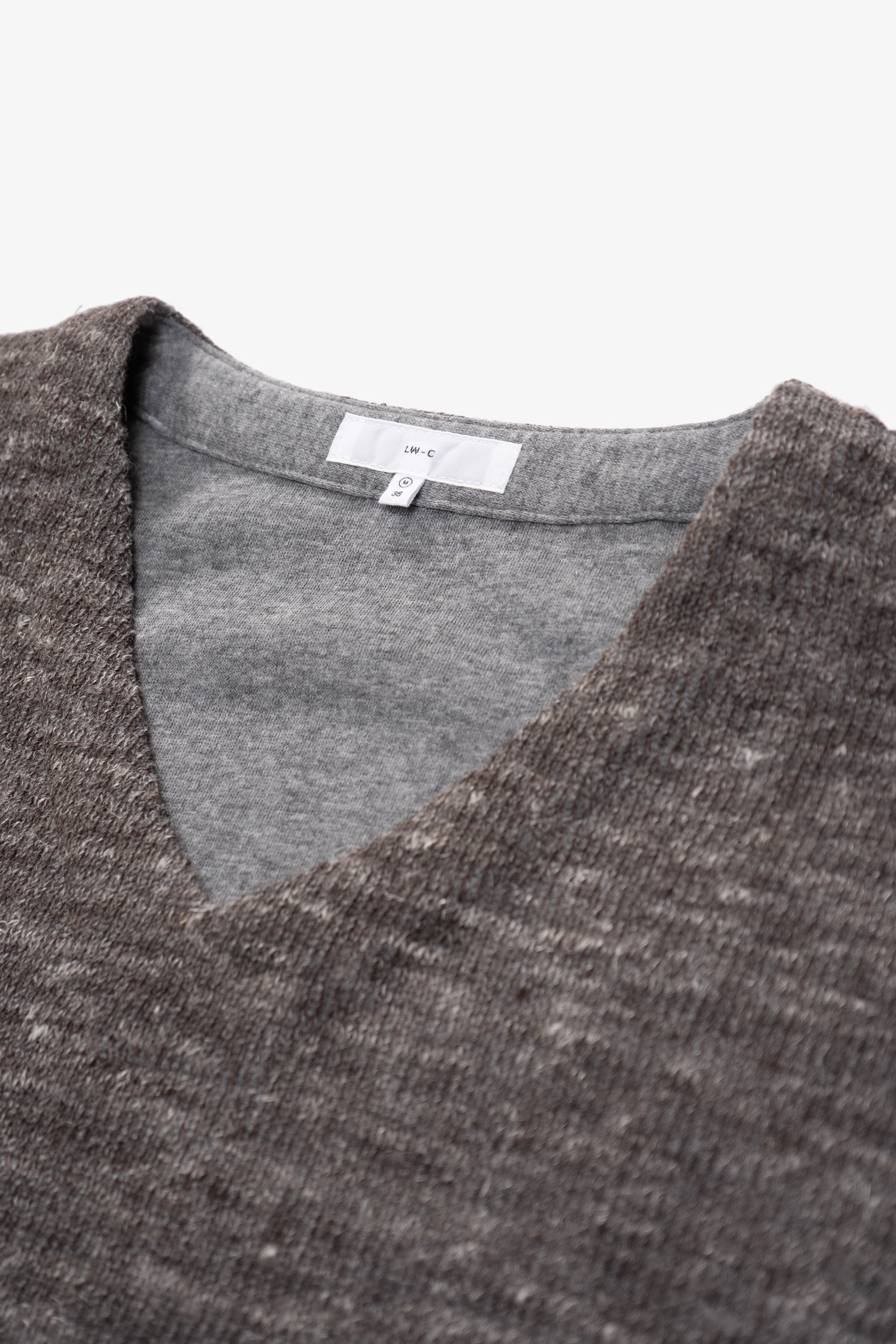 LINEN WOOL V-NECK - BROWN MELANGE