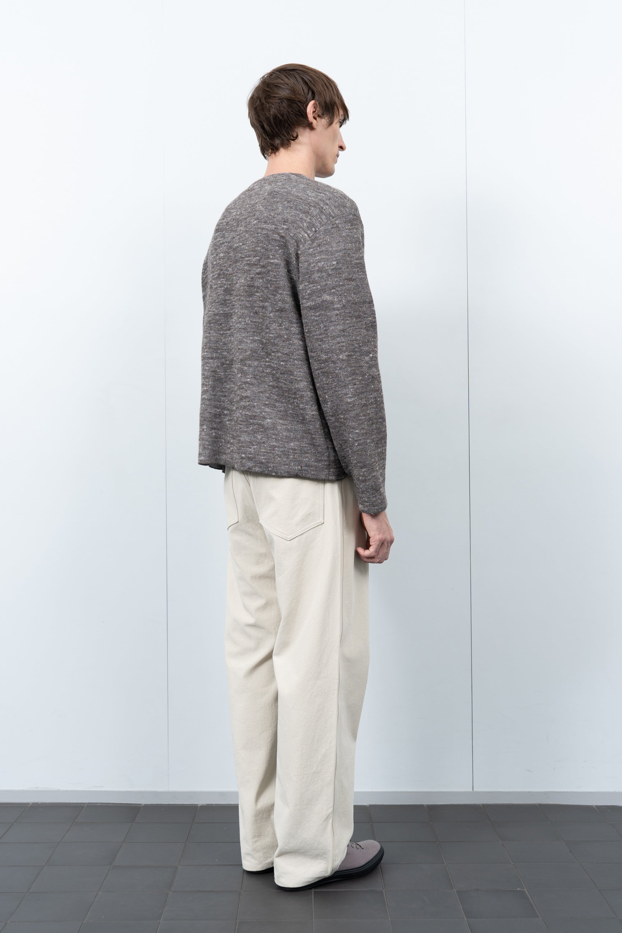 LINEN WOOL V-NECK - BROWN MELANGE