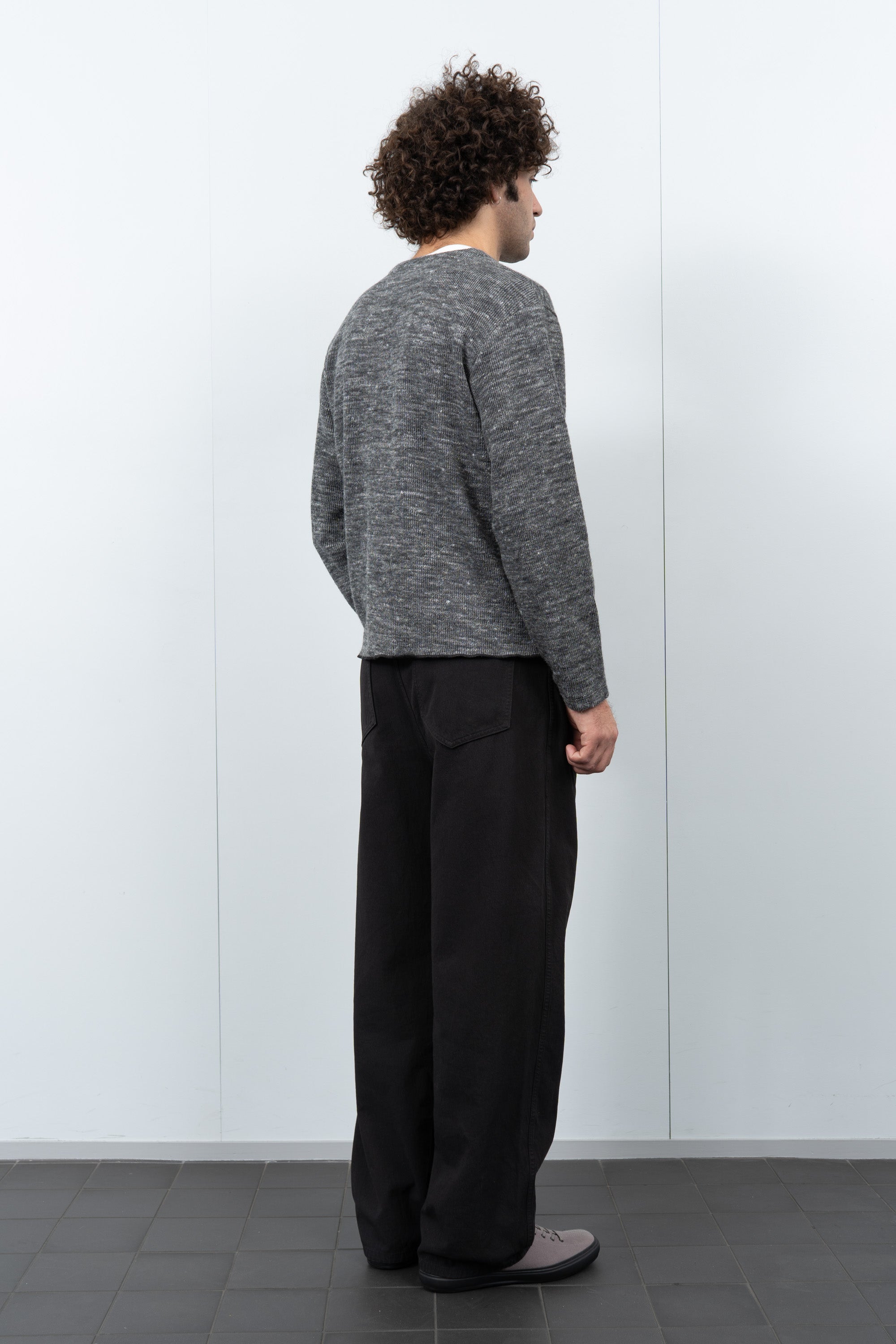 LINEN WOOL V-NECK - CHARCOAL MELANGE