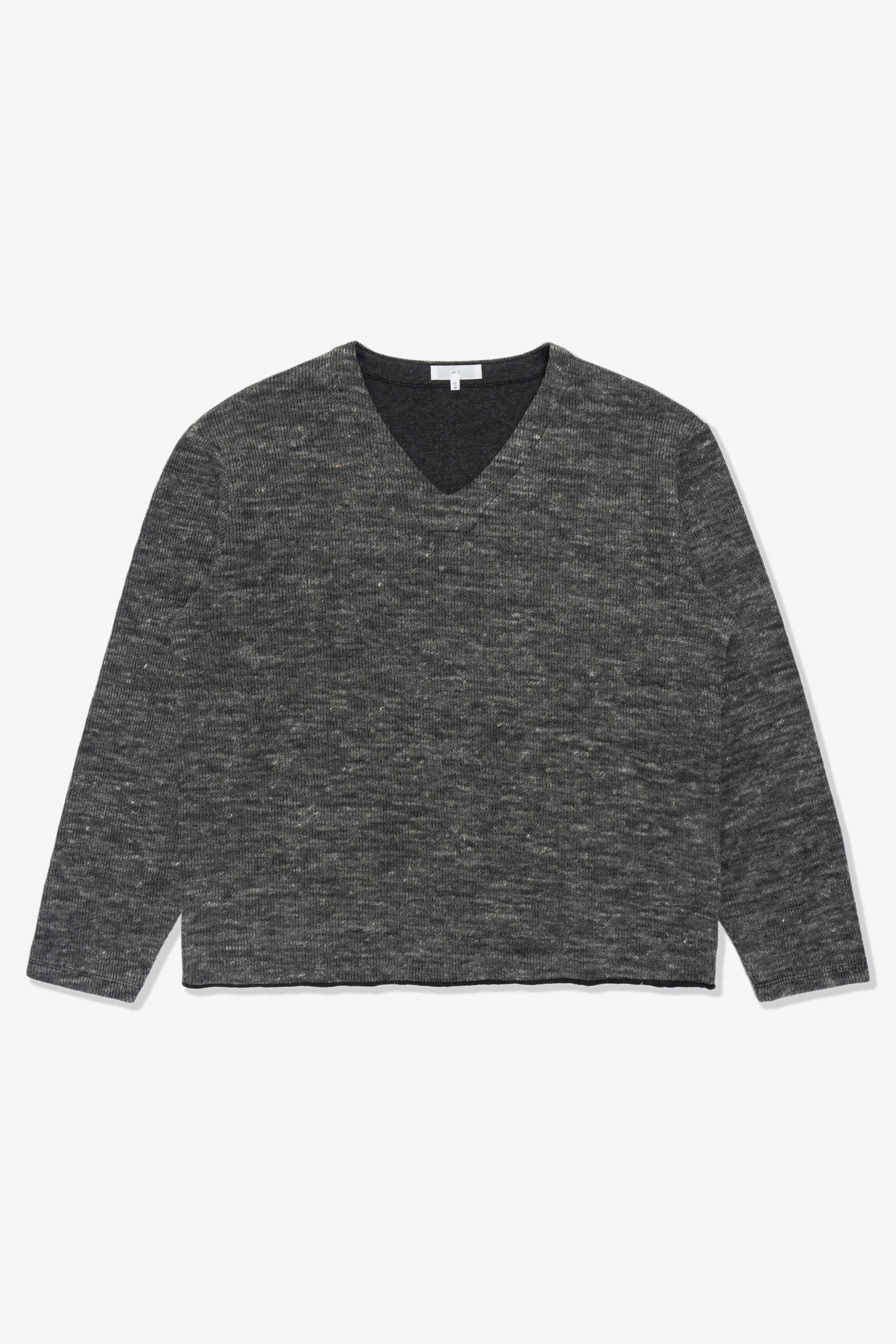 LINEN WOOL V-NECK - CHARCOAL MELANGE