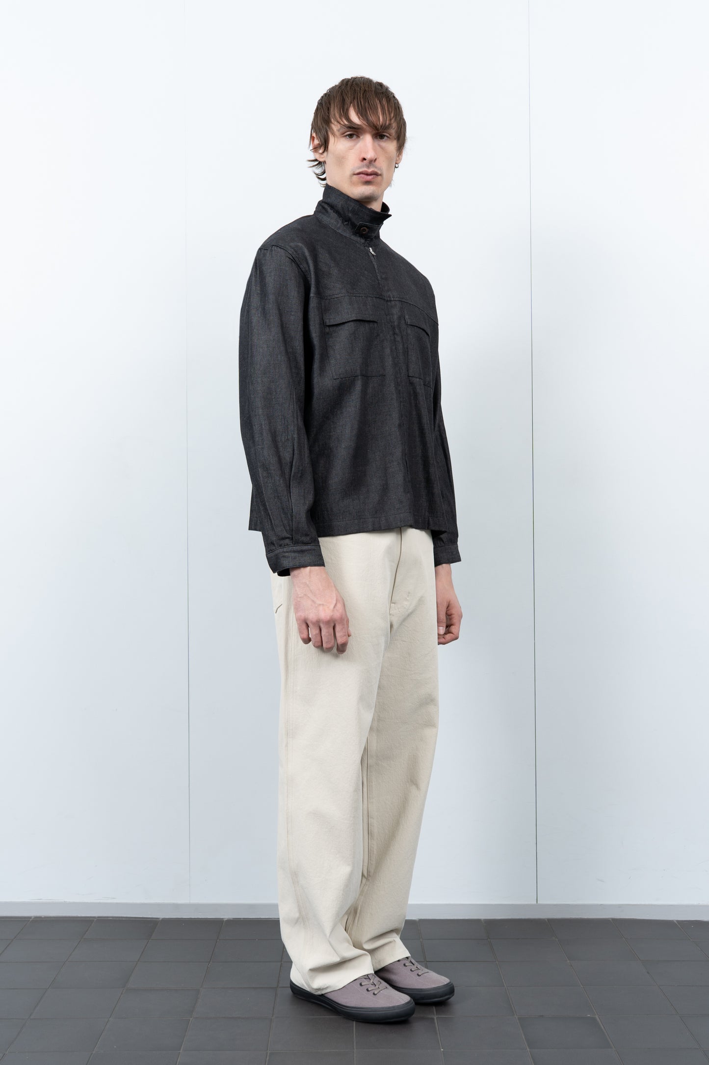 JOLIET ZIP SHIRT - BLACK CHAMBRAY