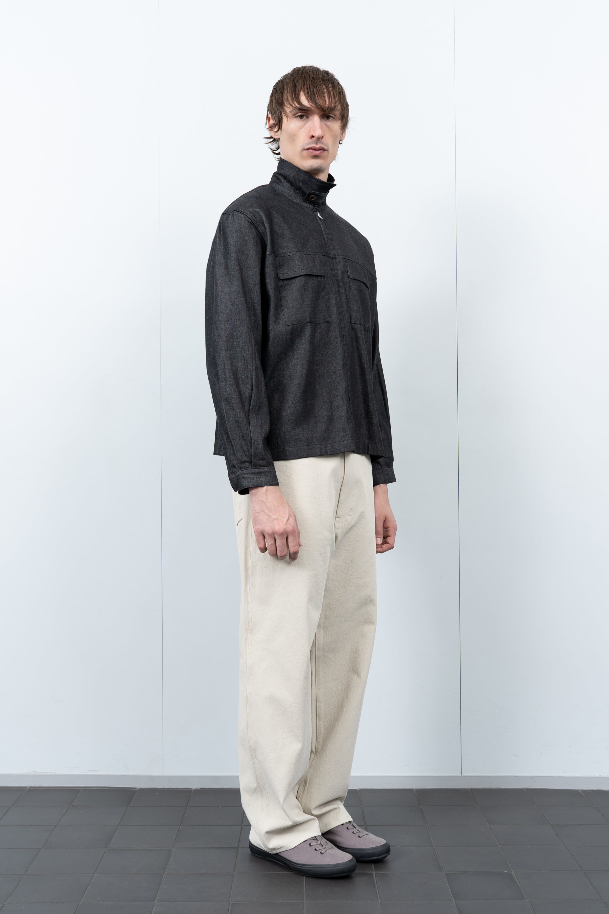 JOLIET ZIP SHIRT - BLACK CHAMBRAY