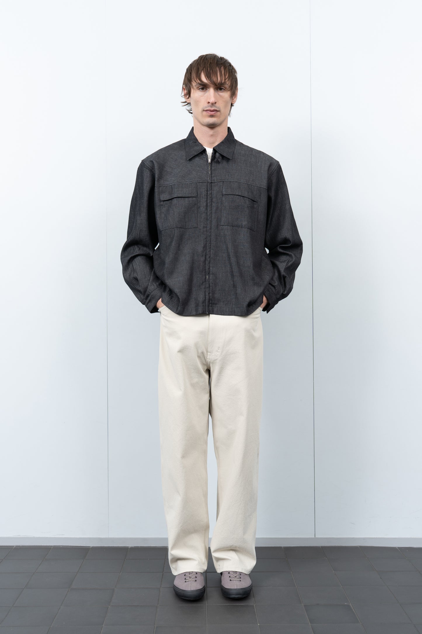 JOLIET ZIP SHIRT - BLACK CHAMBRAY