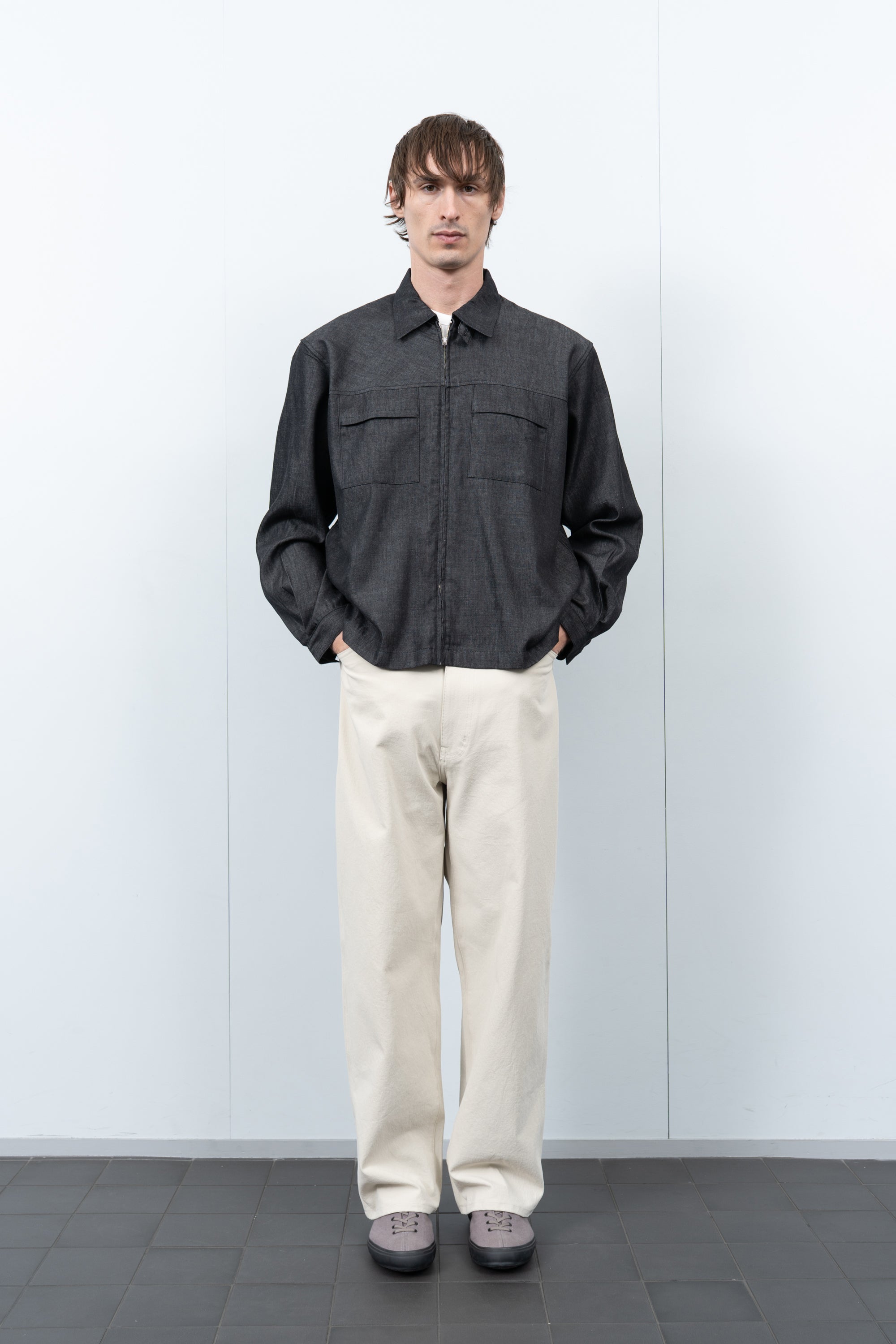 JOLIET ZIP SHIRT - BLACK CHAMBRAY