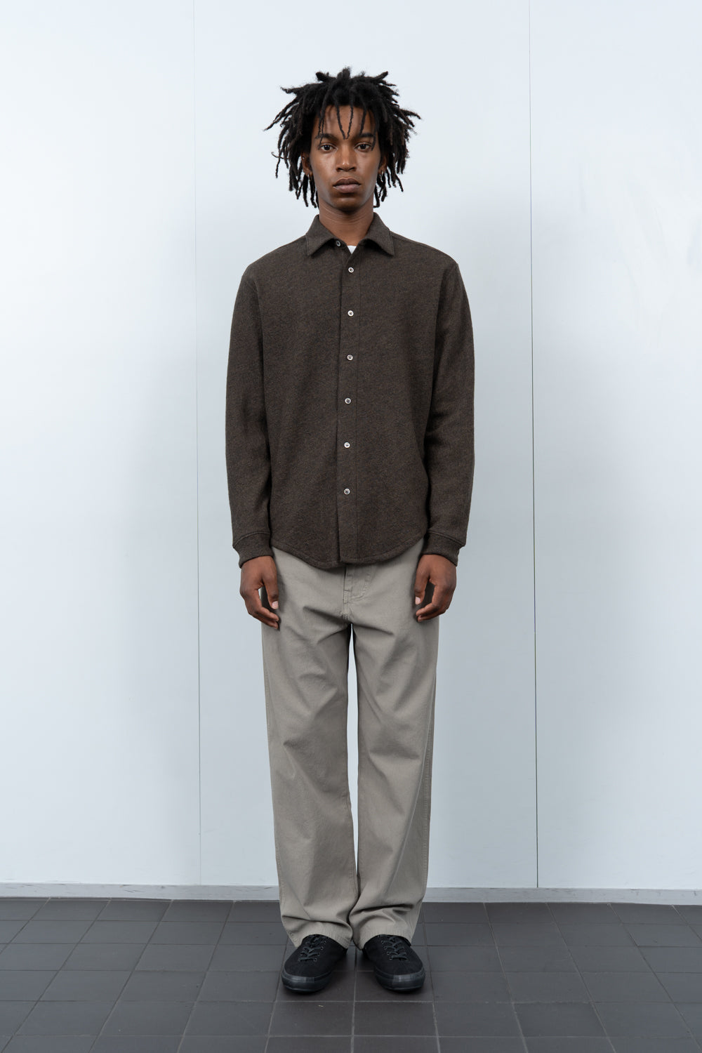 CRATER WOOL BUTTON UP - BROWN