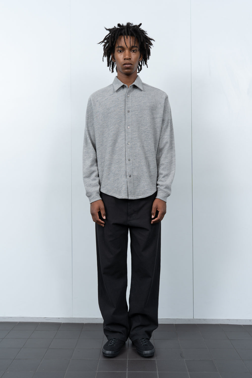 CRATER WOOL BUTTON UP - HEATHER GREY