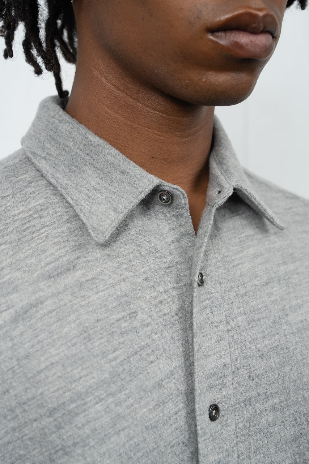 CRATER WOOL BUTTON UP - HEATHER GREY
