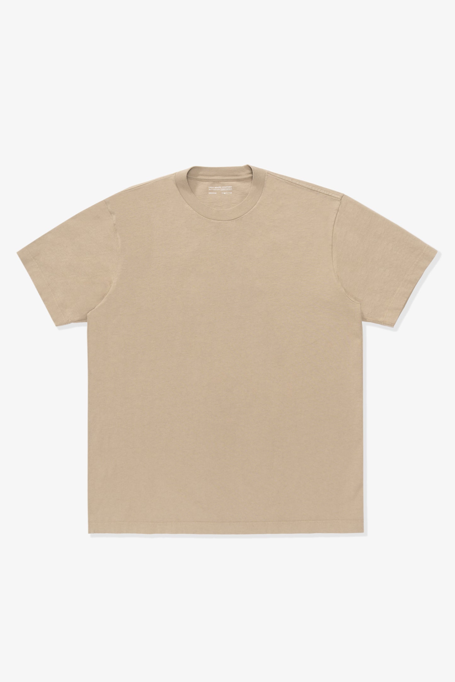 Full-length lay-flat photo of LW102 Municipal T-shirt in sand