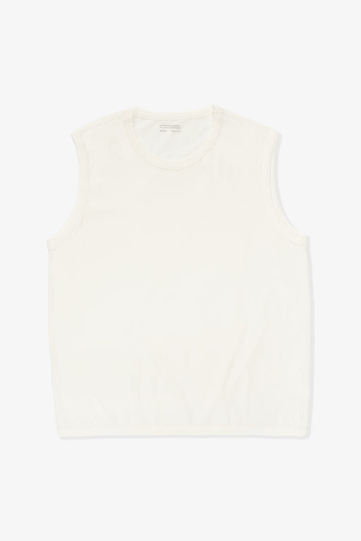 Full length flat-lay photograph of the LW106 Sleeveless T-shirt in white