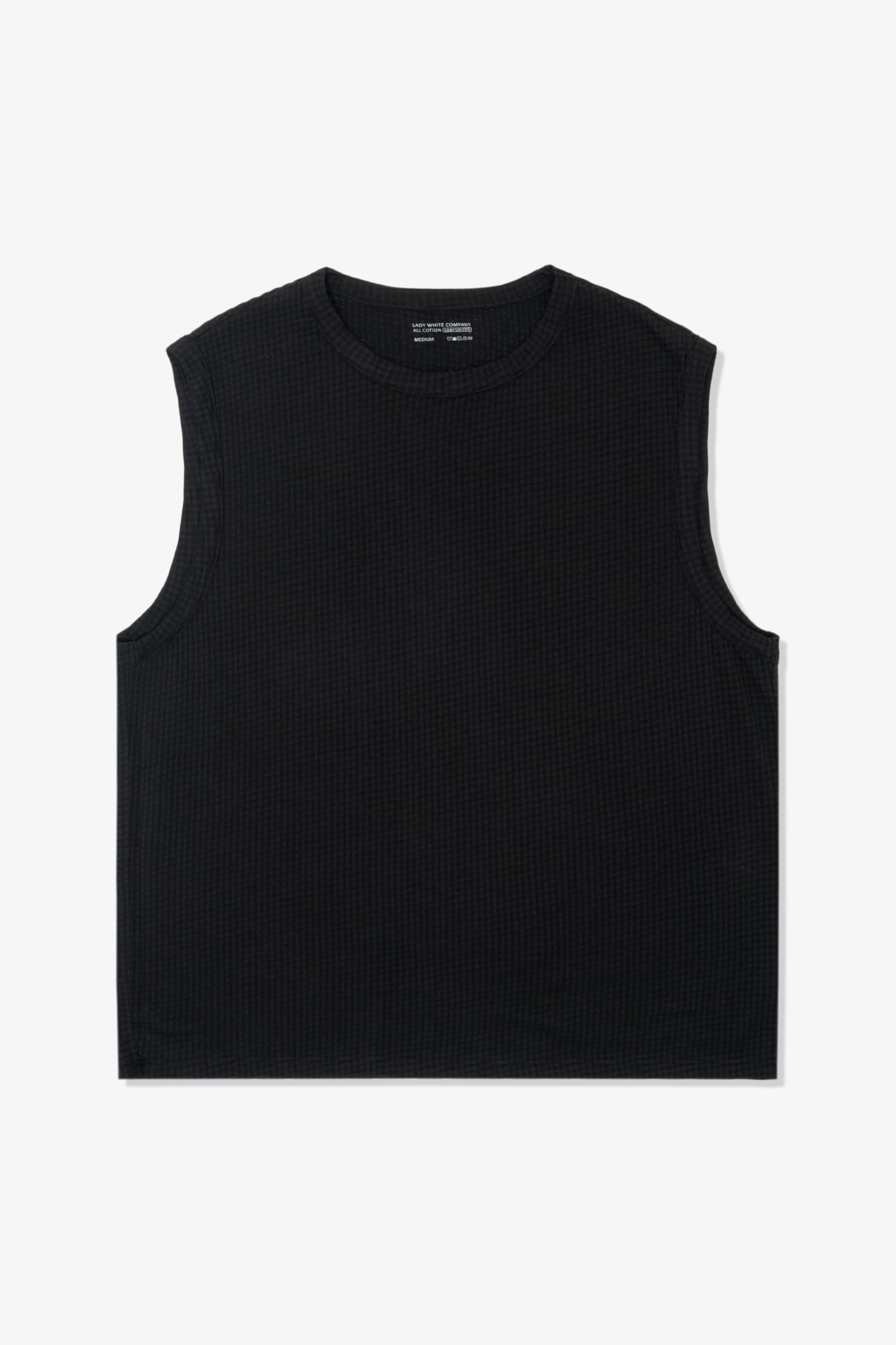 GAUZE SLEEVELESS T-SHIRT - BLACK