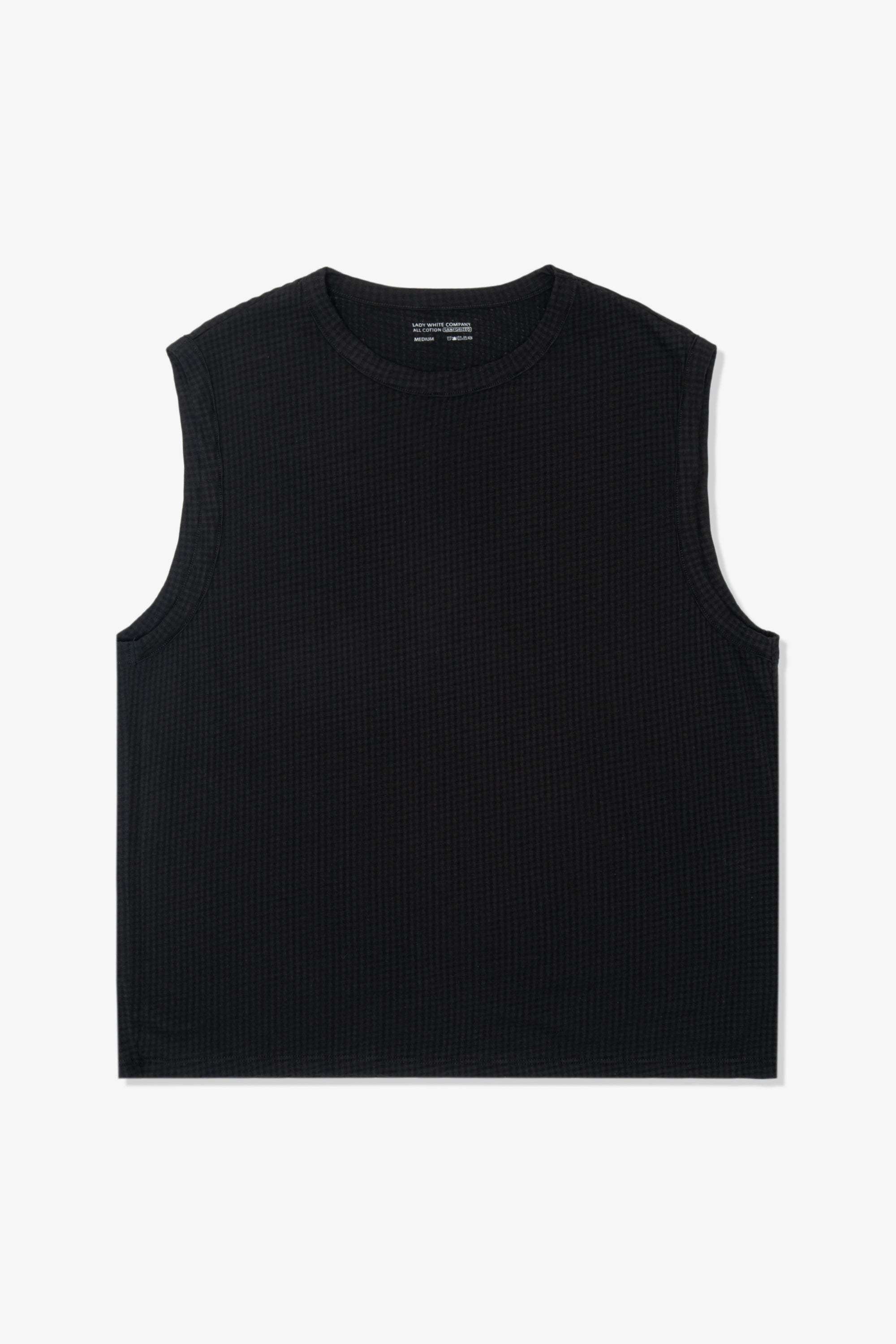 GAUZE SLEEVELESS T-SHIRT - BLACK