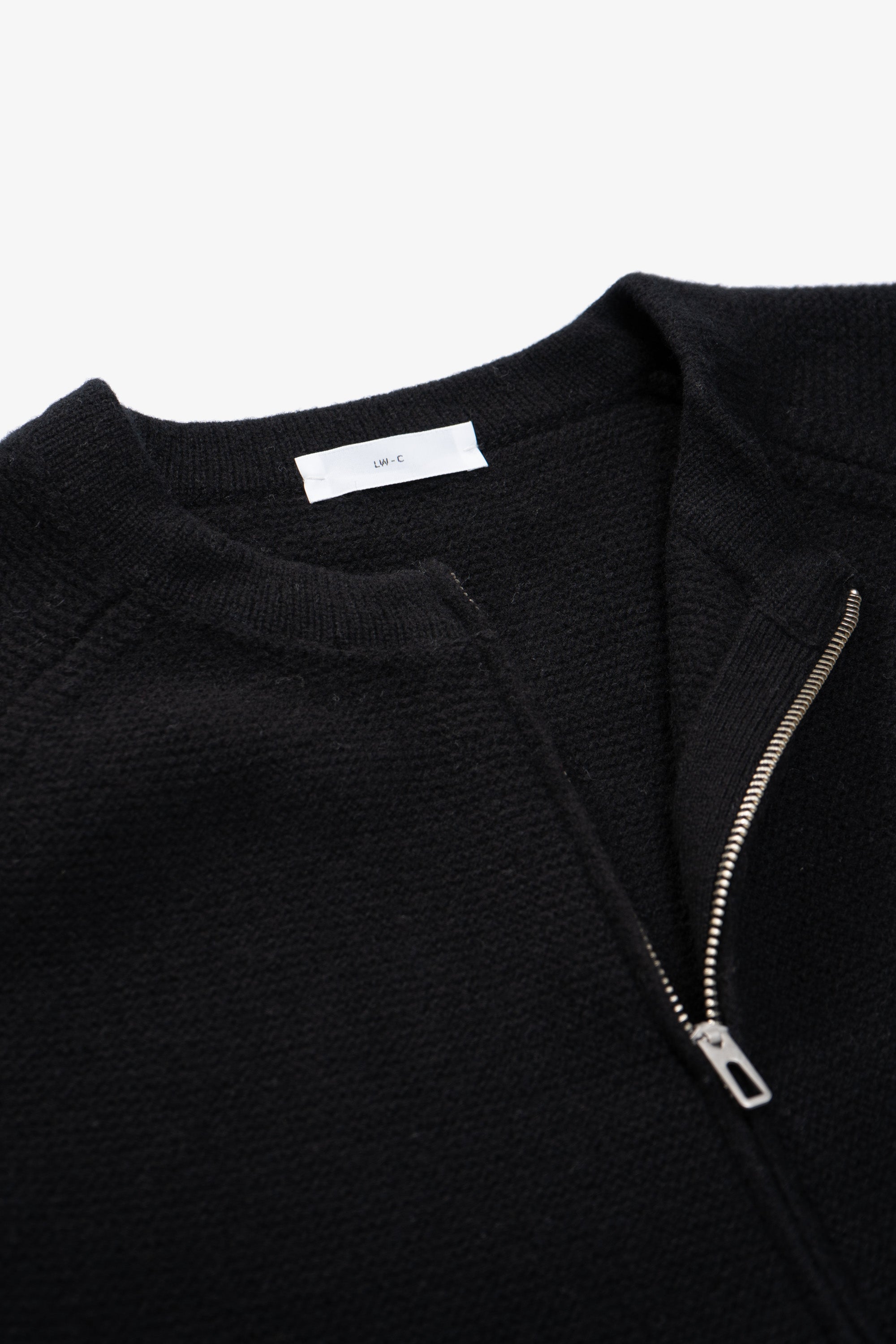 WOOL LINK ZIP CARDIGAN - BLACK