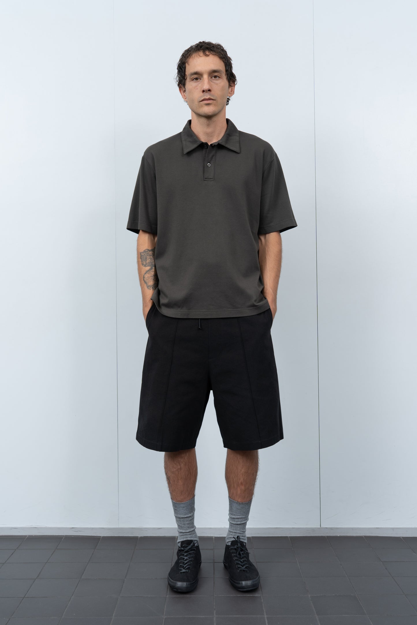 INTERLOCK TWO BUTTON POLO - FLINT