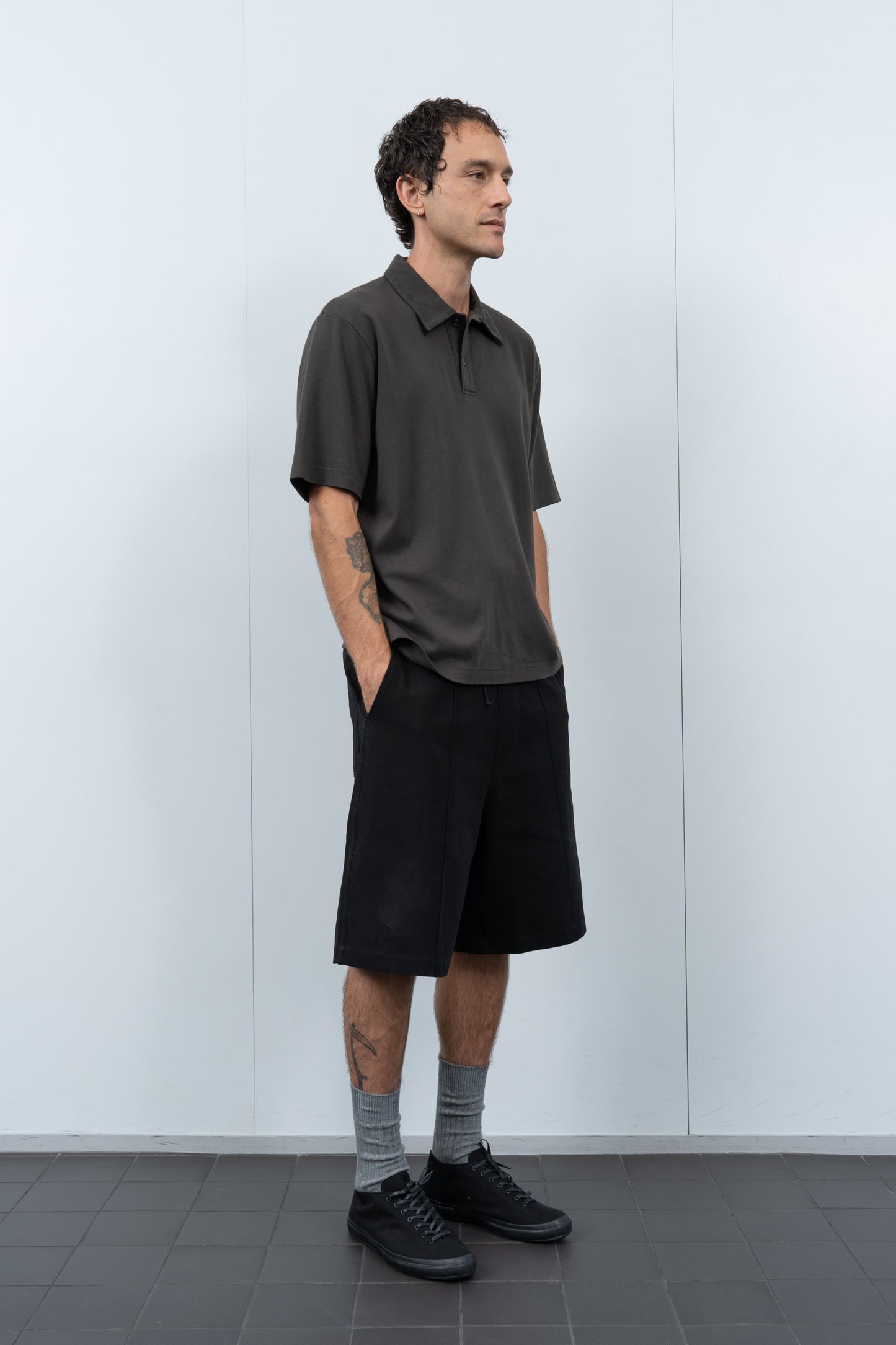 INTERLOCK TWO BUTTON POLO - FLINT