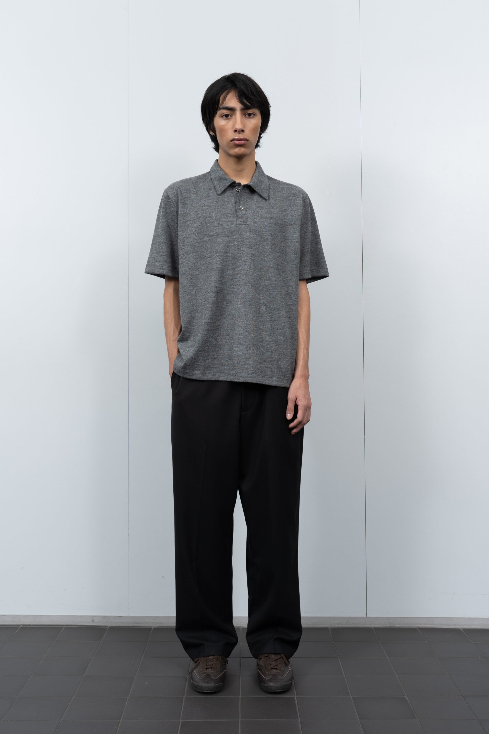 SUMMER WOOL POLO - GREY MELANGE