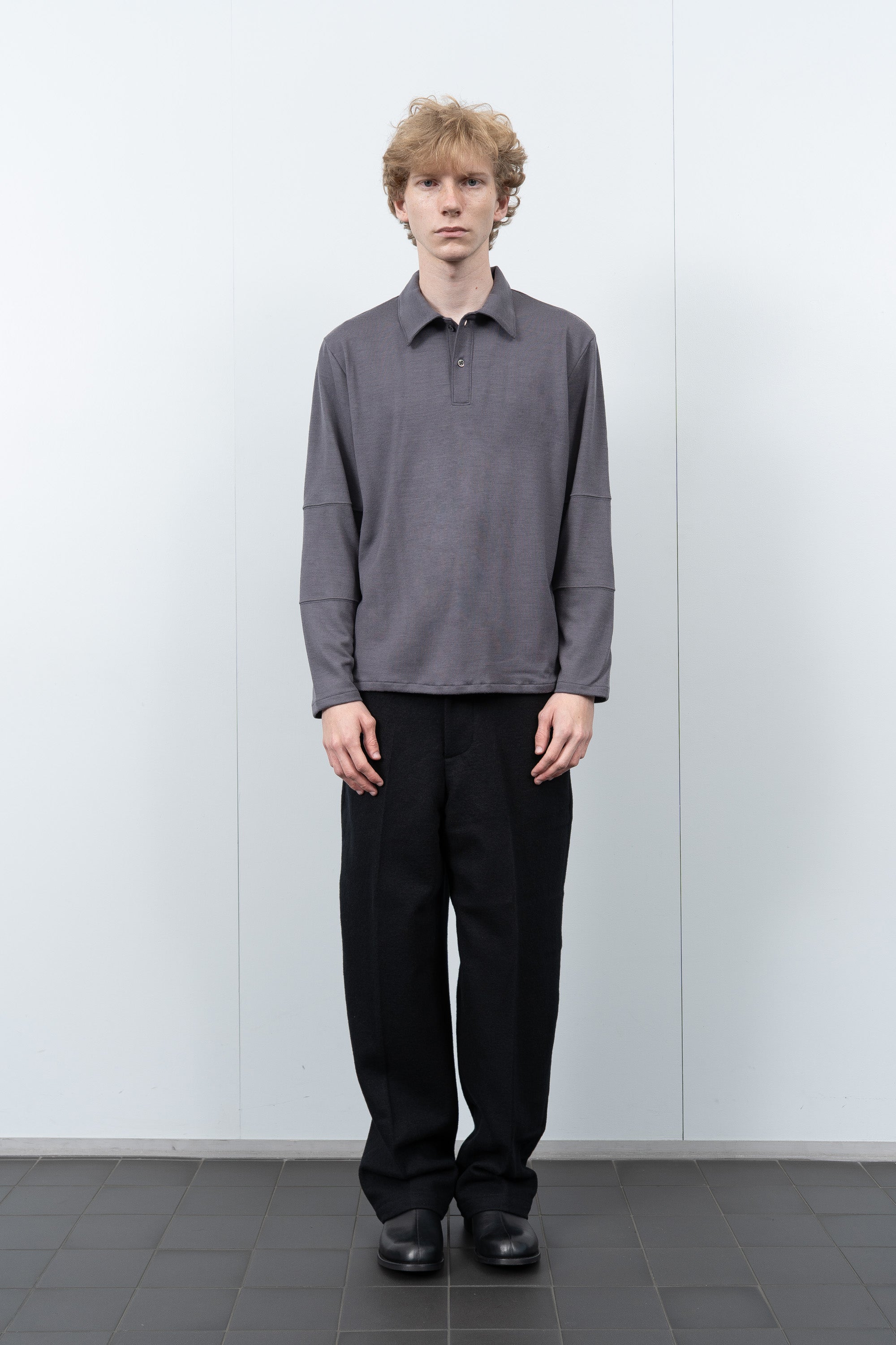 WOOL JERSEY POLO - SLATE GREY