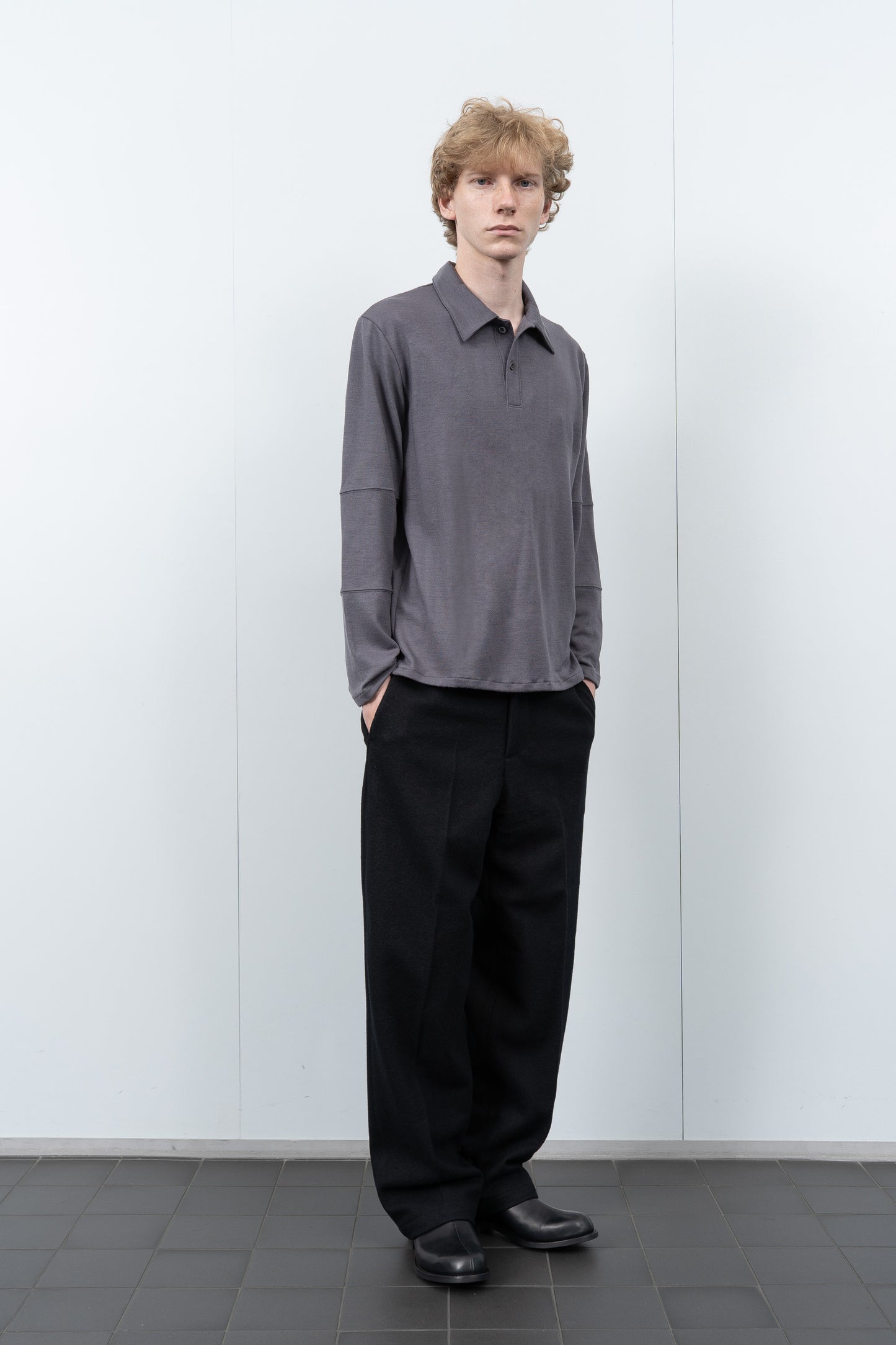 WOOL JERSEY POLO - SLATE GREY