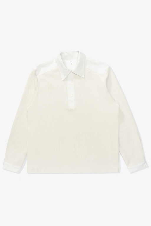 Full front-facing flat overview of LW415CL Double Knit Polo in Off White