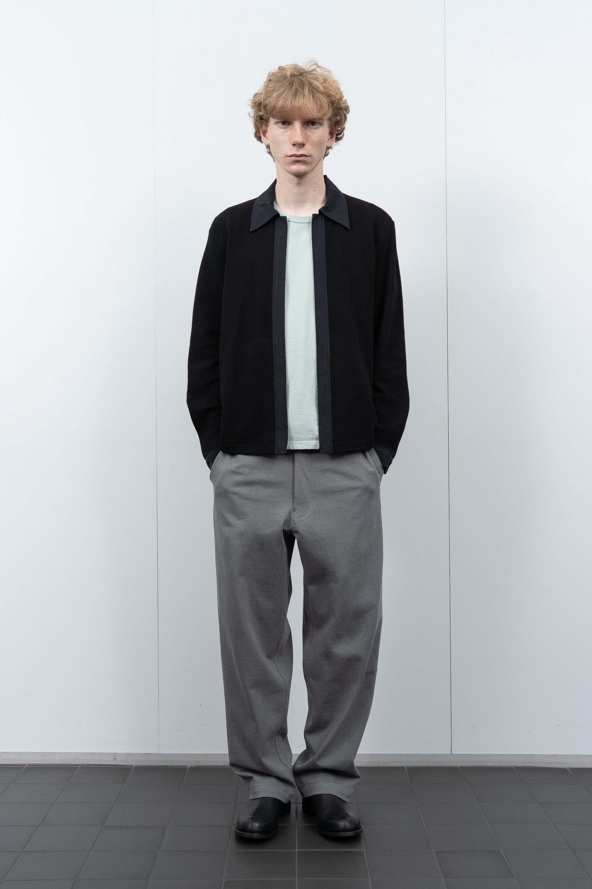 DOUBLE KNIT ZIP SHIRT - BLACK