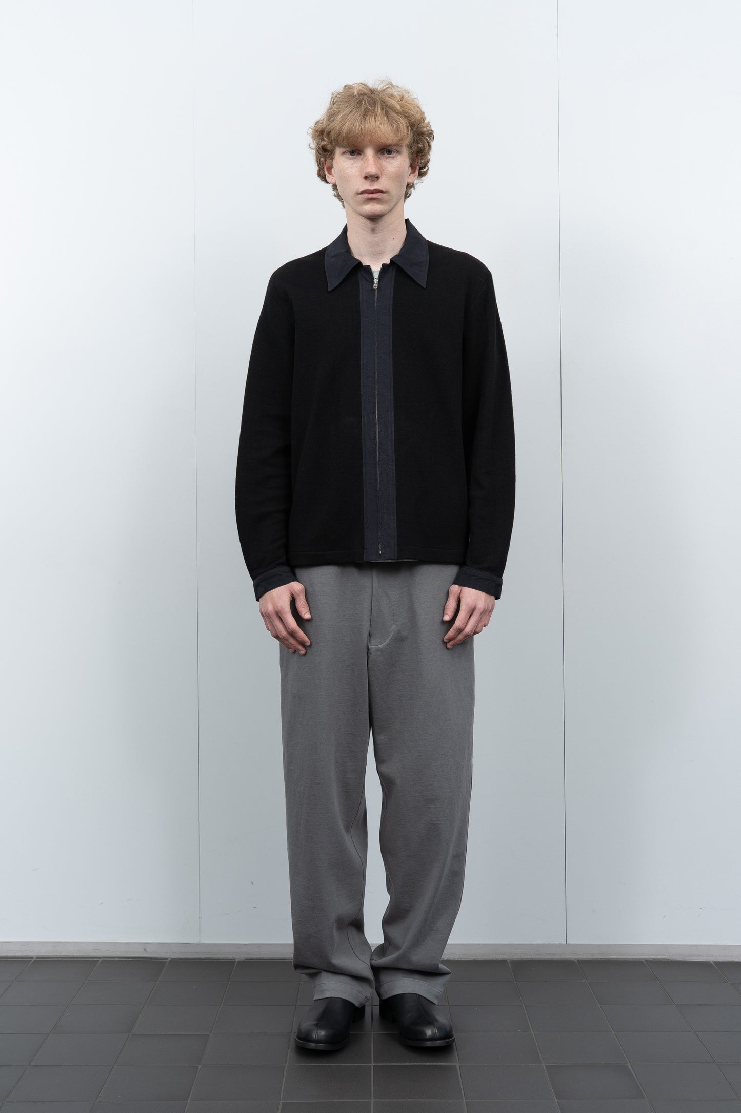 DOUBLE KNIT ZIP SHIRT - BLACK